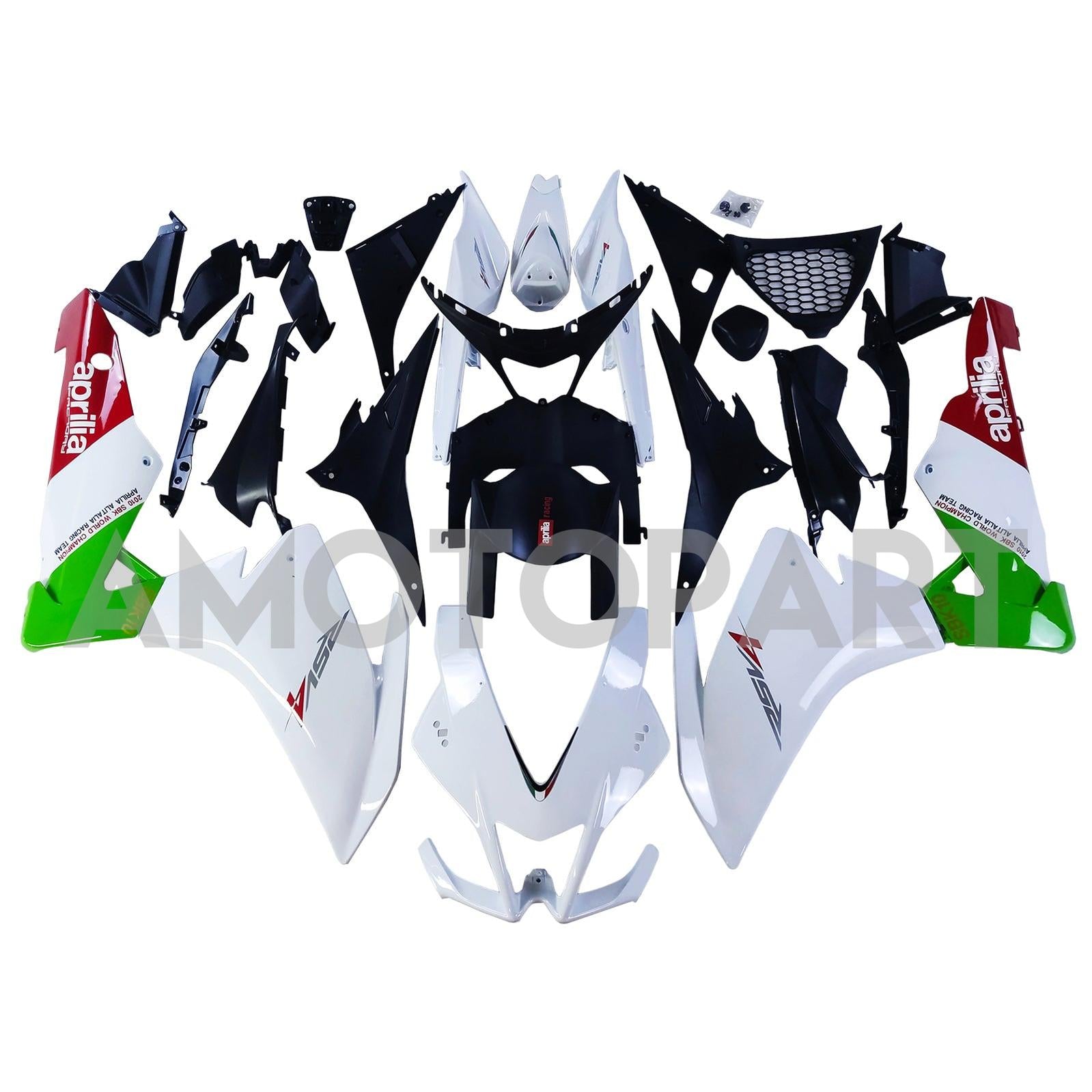 Amotopart 2009-2015 Aprilia RSV4 1000 White Black Green Fairing Kit