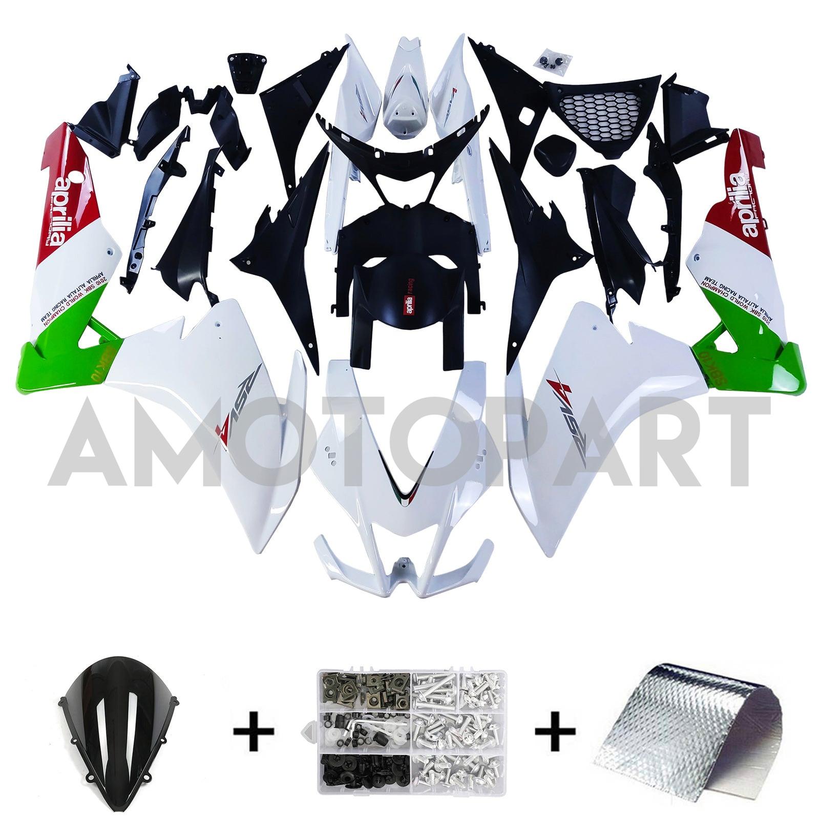 Amotopart 2009-2015 Aprilia RSV4 1000 White Black Green Fairing Kit