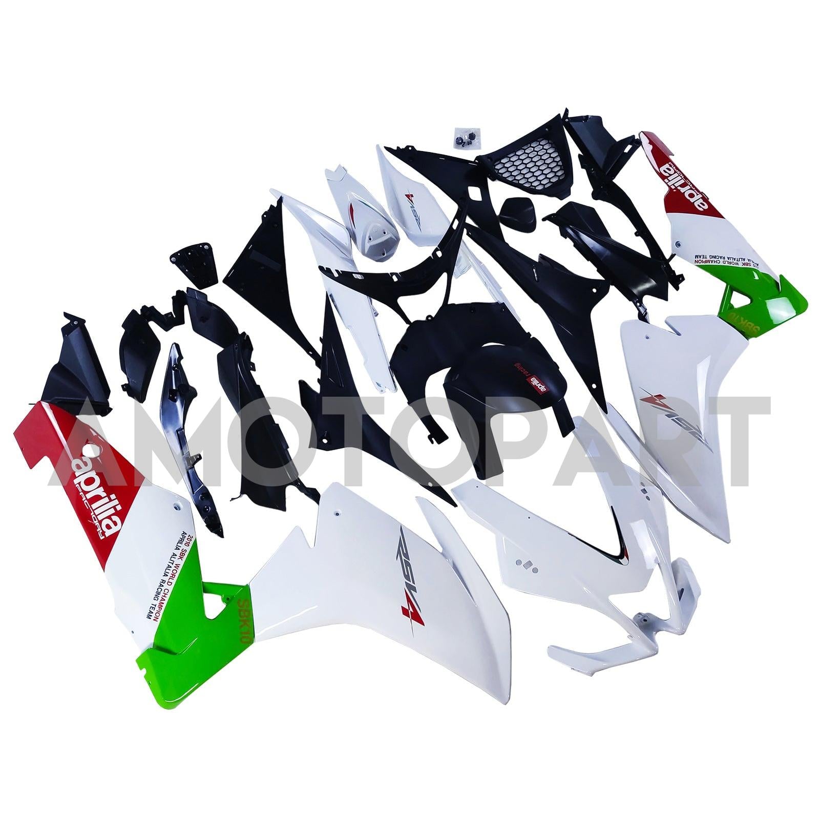 Amotopart 2009-2015 Aprilia RSV4 1000 White Black Green Fairing Kit