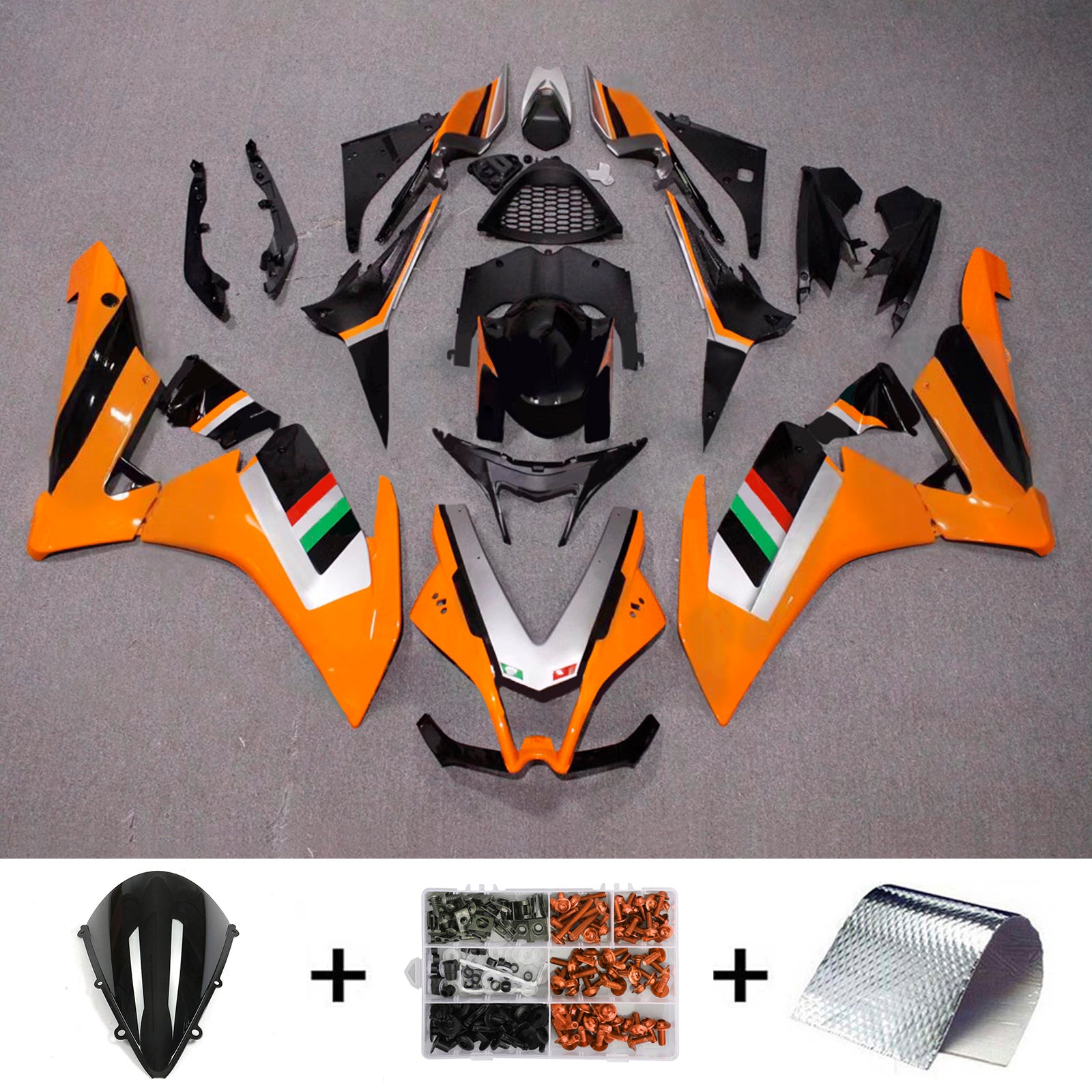 Amotopart 2009-2015 Aprilia RSV4 1000 Orange Black Fairing Zestaw