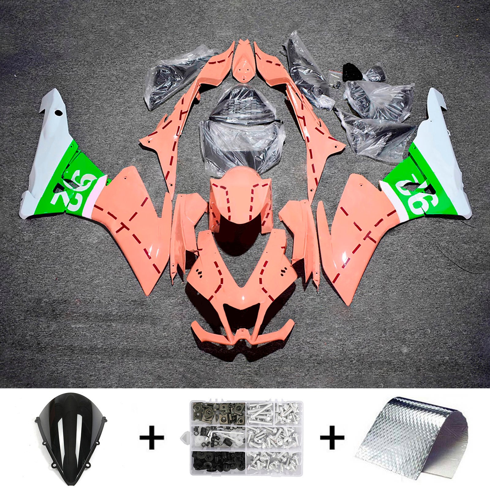 Amotopart 2009-2015 Aprilia RSV4 1000 Pink Green White Fairing Kit