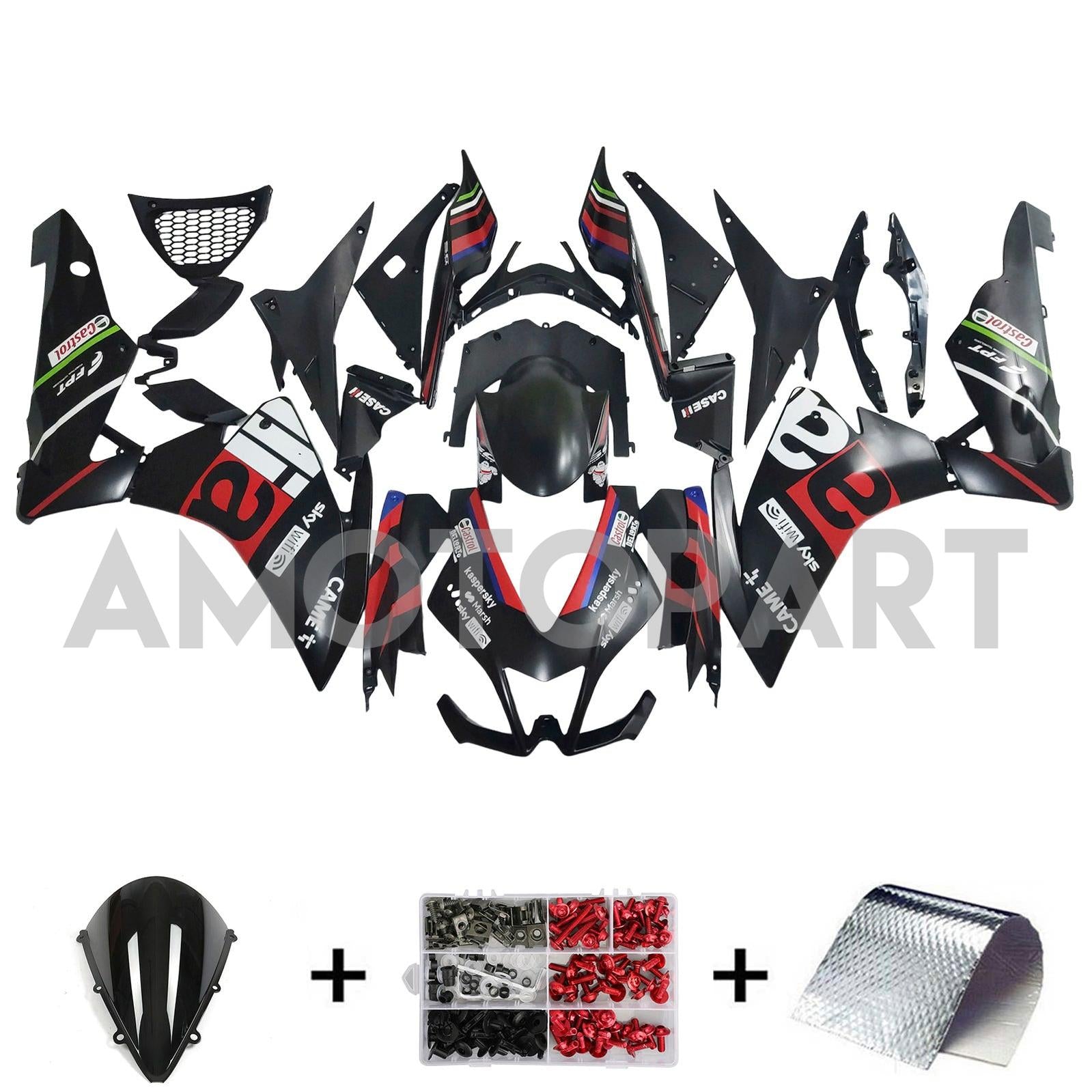 Amotopart 2009-2015 Aprilia RSV4 1000 Matte Black Red Fairing Kit