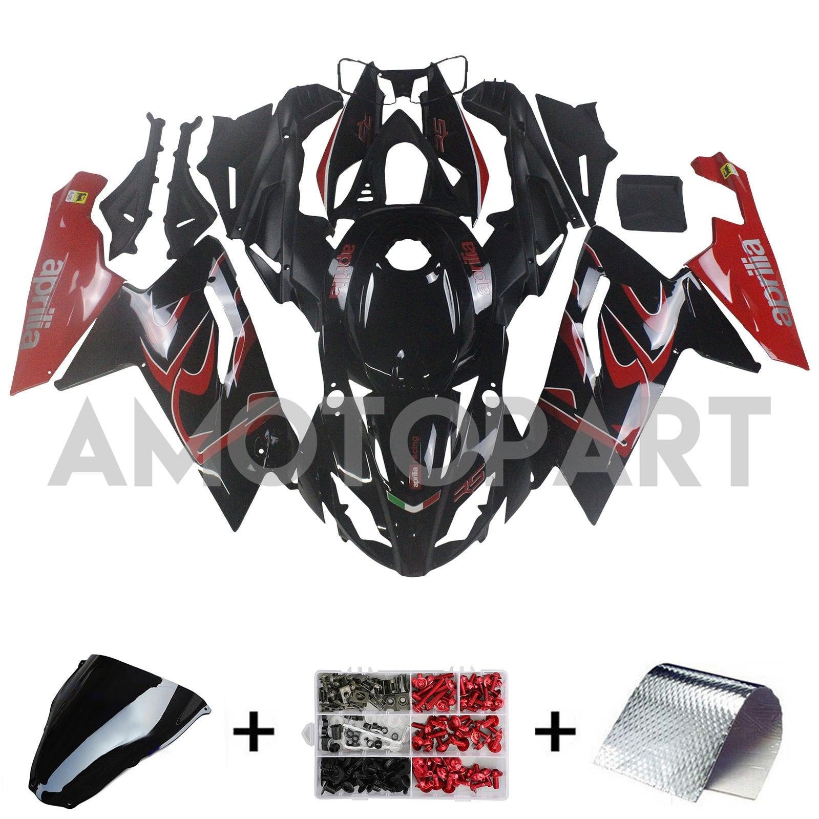 Amotopart 2006-2011 RS125 Aprilia Rouge&Kit de carénage noir