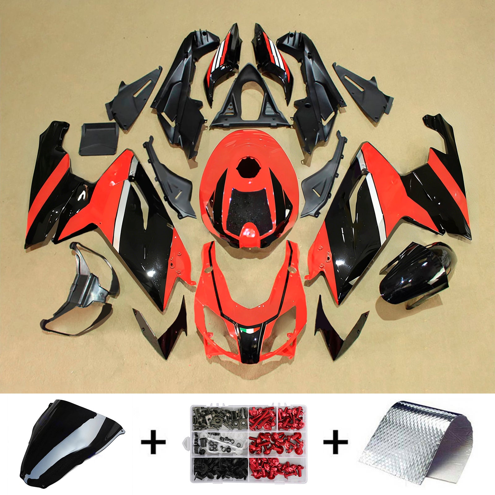 Amotopart 2006–2011 Aprilia RS125 glänzend schwarz rotes Verkleidungsset