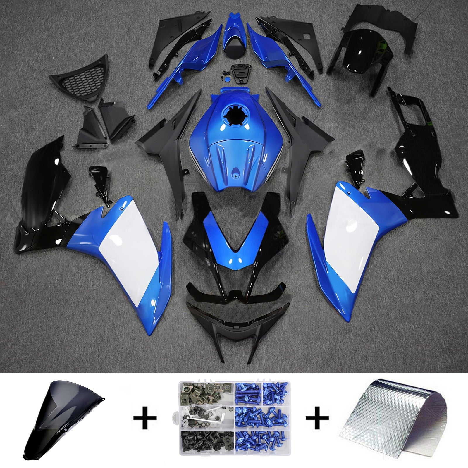 Amotopart 2012–2016 Aprilia RS4/125/50 glänzendes Schwarz-Blau-Weiß-Verkleidungsset