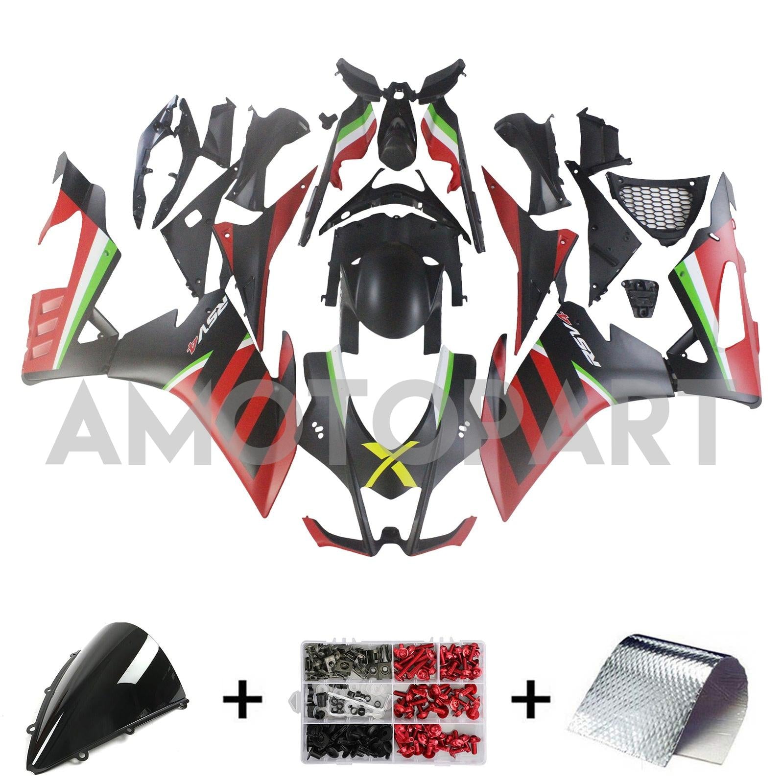 Amotopart Aprilia RSV4 1000 Rouge 2016-2020&Kit de carénage vert Style8