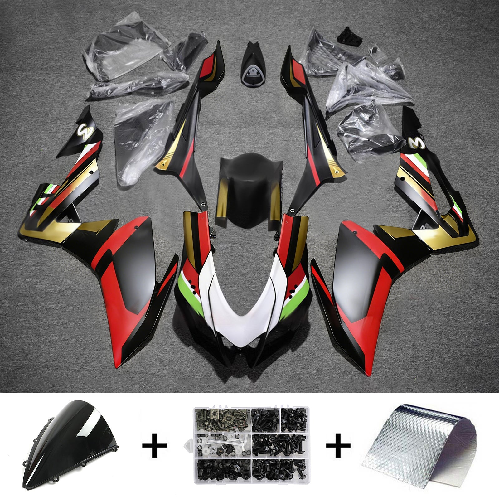 Amotopart 2016-2020 Aprilia RSV4 1000 Black Gold Red Fairing Kit