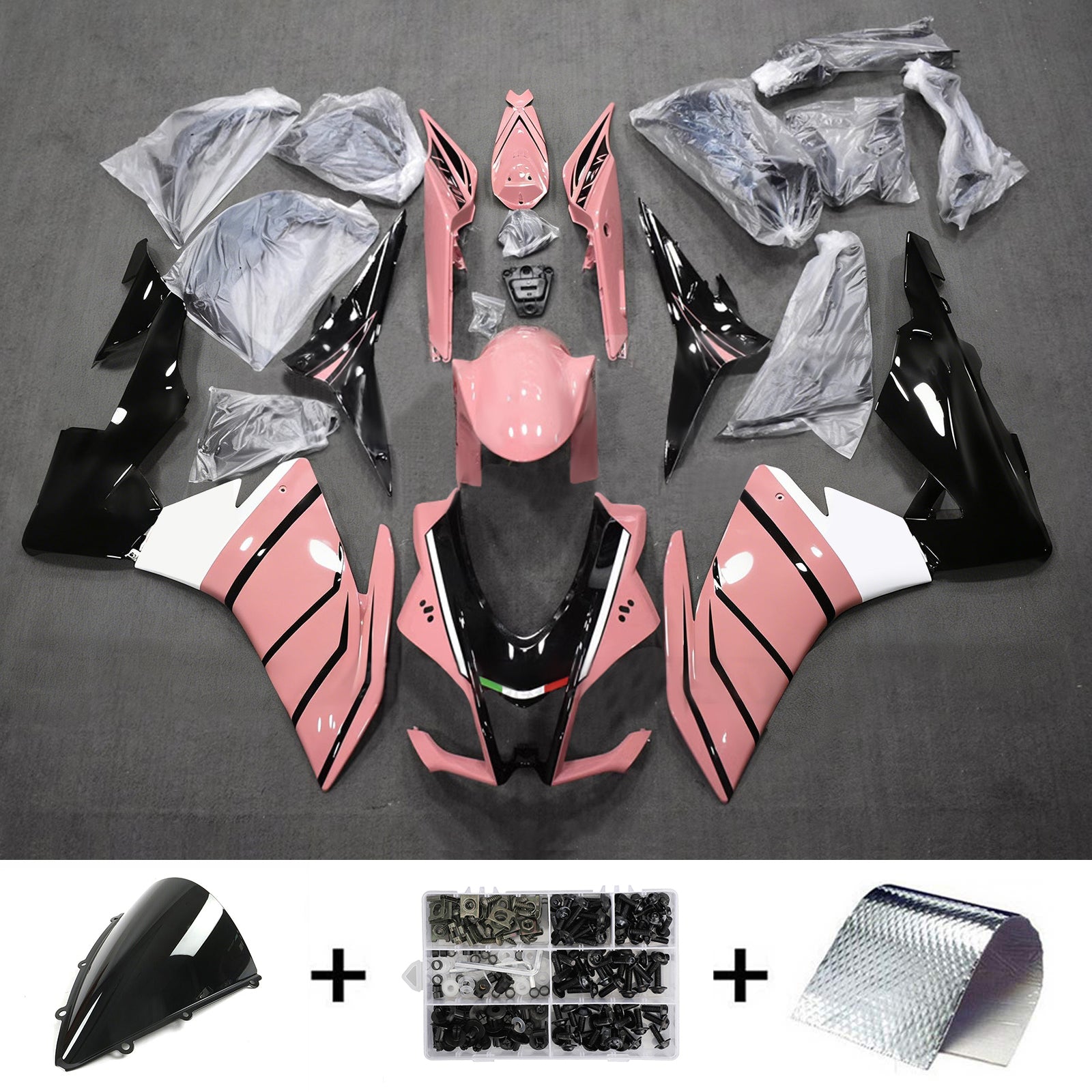 Zestaw owiewek Amotopart 2016-2020 Aprilia RSV4 1000 czarno-różowy