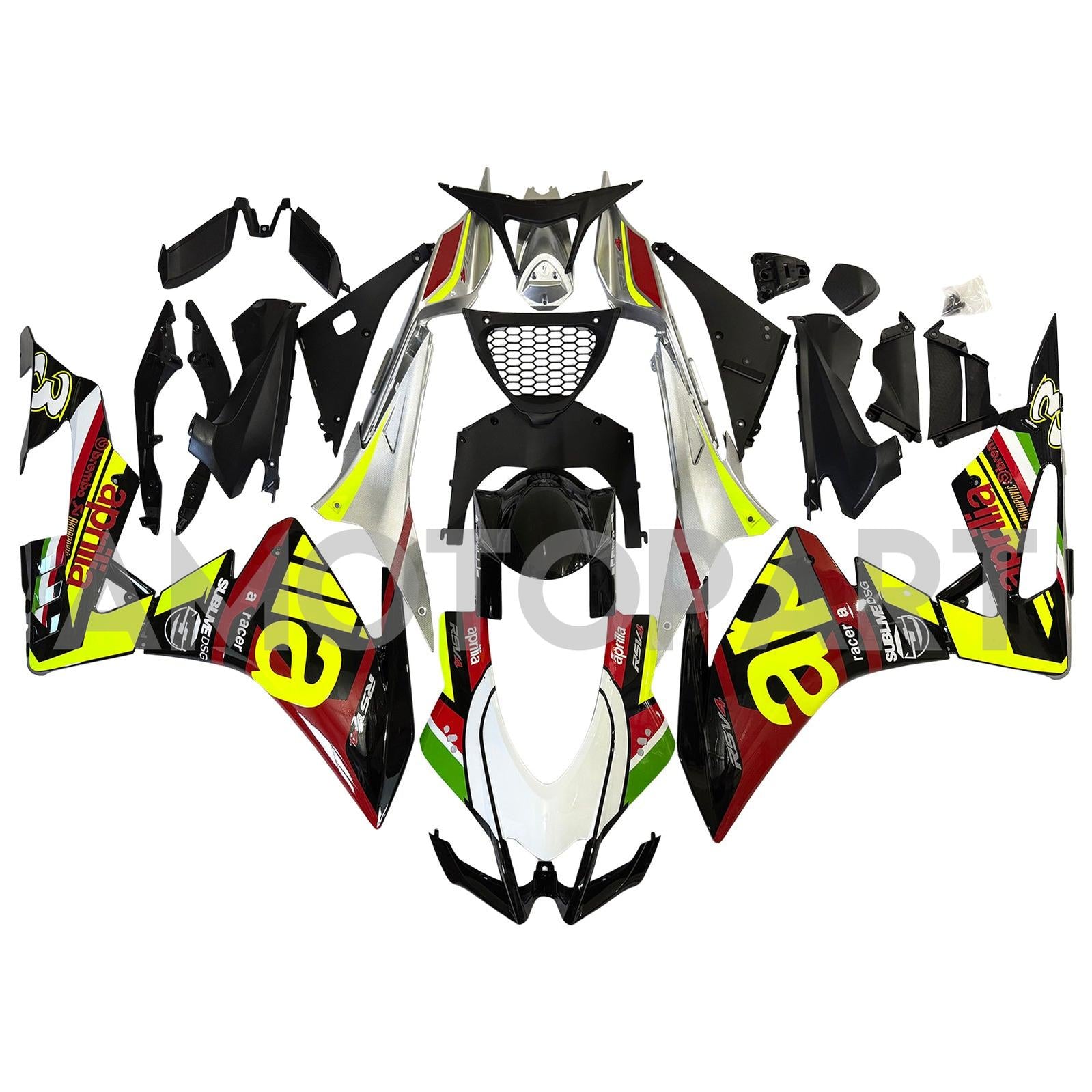 Amotopart 2016-2020 Aprilia RSV4 1000 Yellow Black Red Fairing Kit