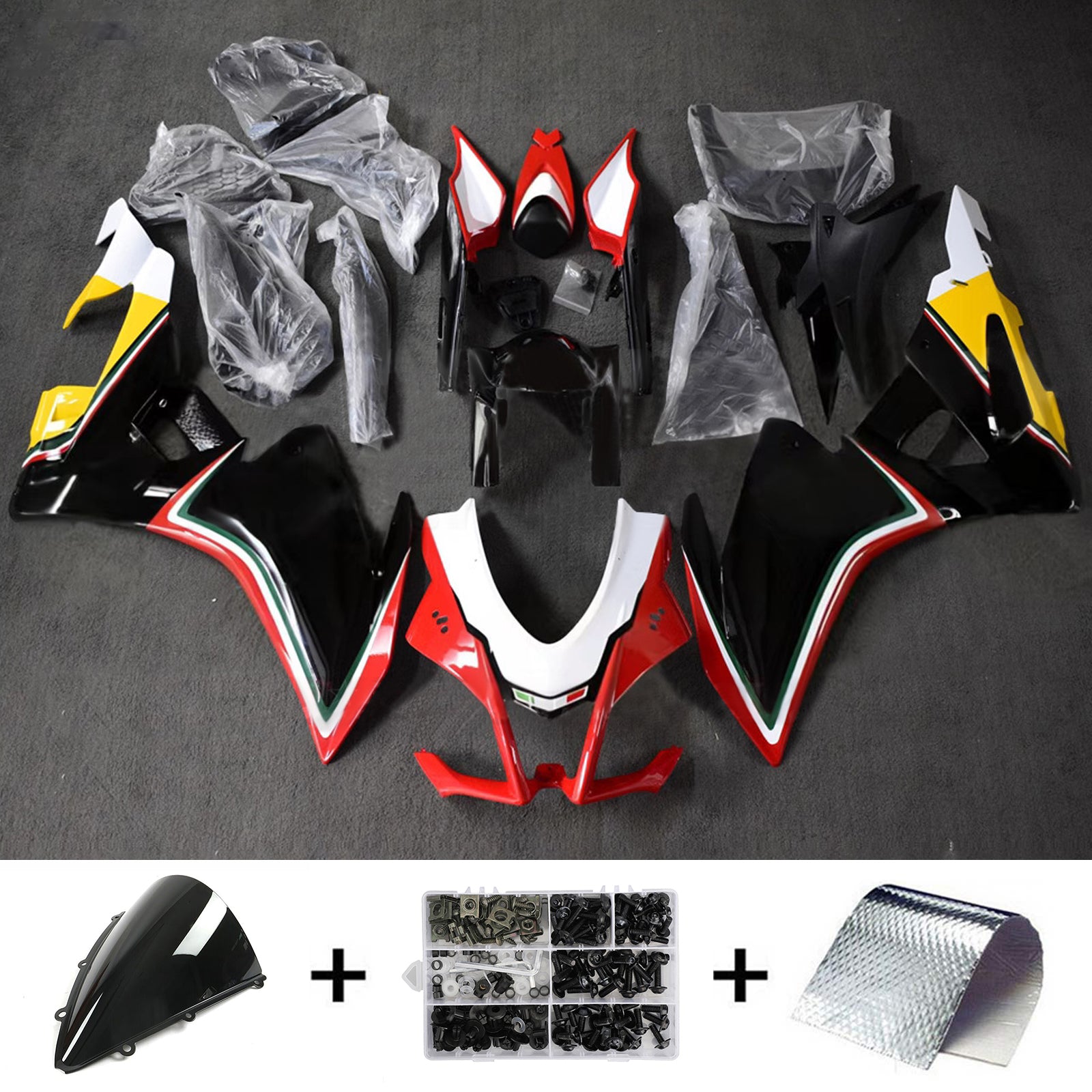 Amotopart 2016-2020 Aprilia RSV4 1000 White Red Black Yellow Fairing Zestaw