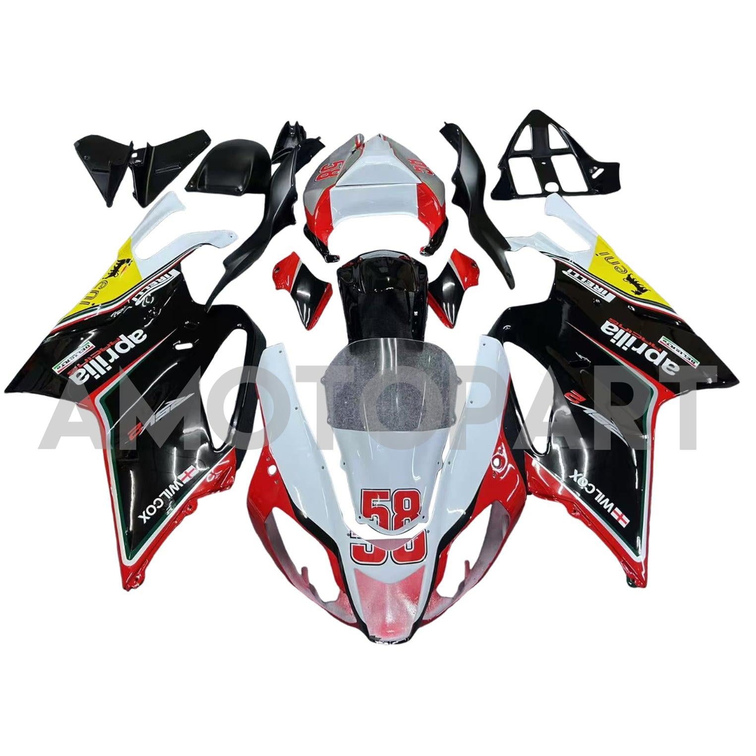 Amotopart 2003–2006 Aprilia RSV1000 Rot&Schwarzes Style3-Verkleidungskit