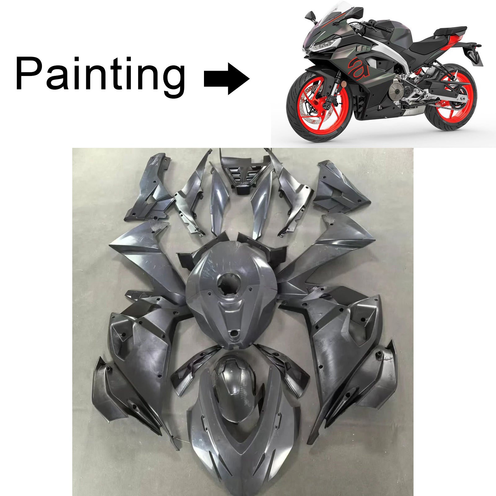 Amotopart 2024-2025 Aprilia RS457 Black Grey Red Fairing Kit