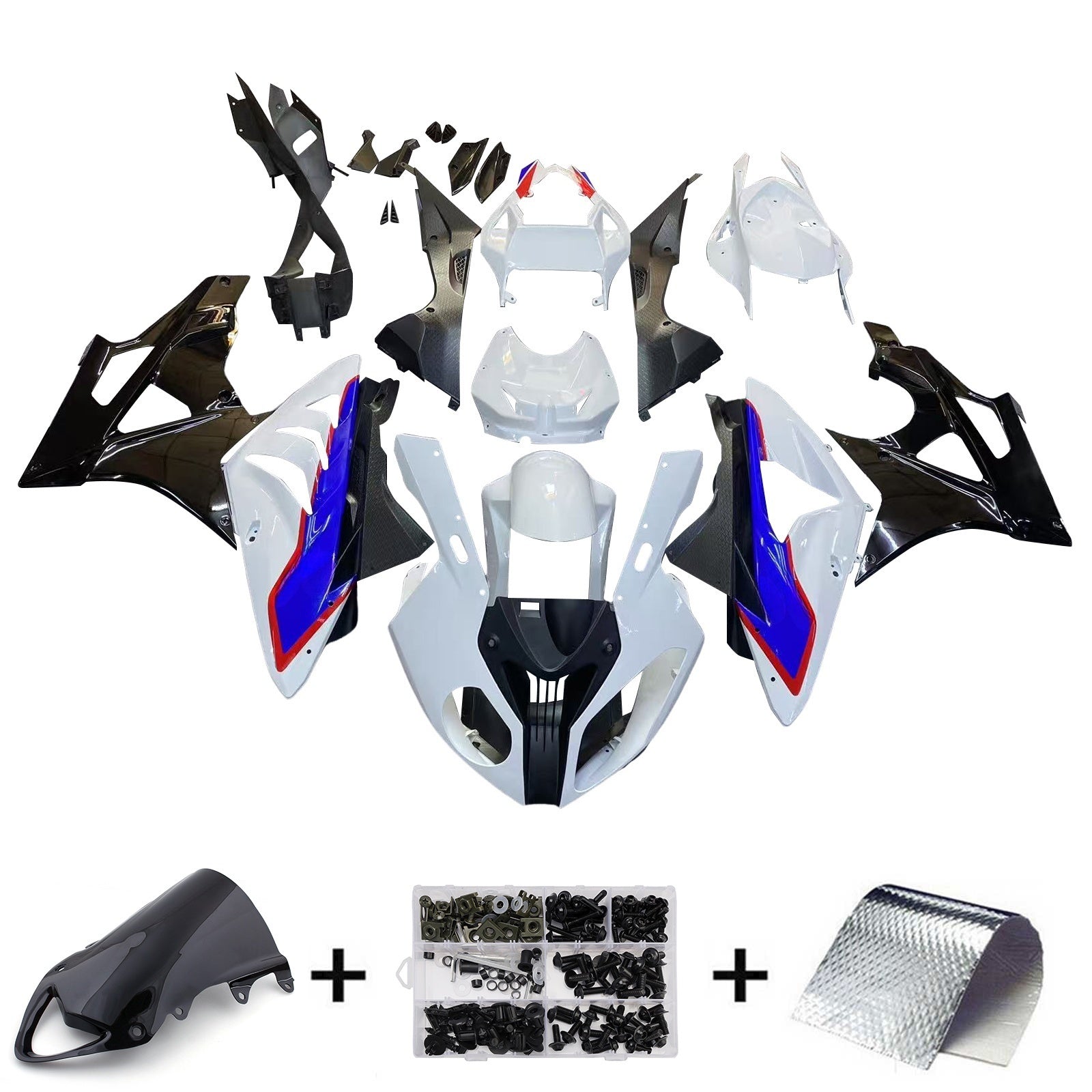 Amotopart 2009-2014 BMW S1000RR Kit de carénage blanc bleu