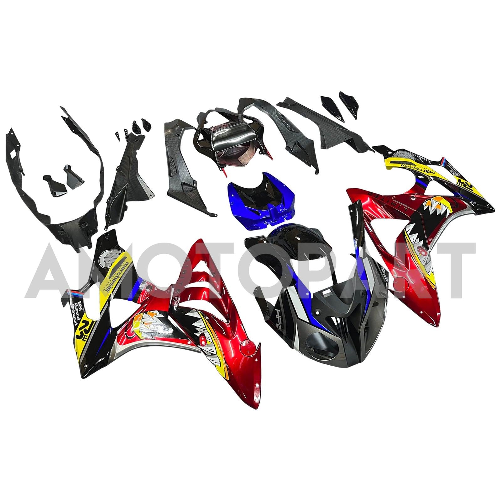 Amotopart 2009-2014 S1000RR BMW Kit de carenado de dientes de tiburón azul y rojo
