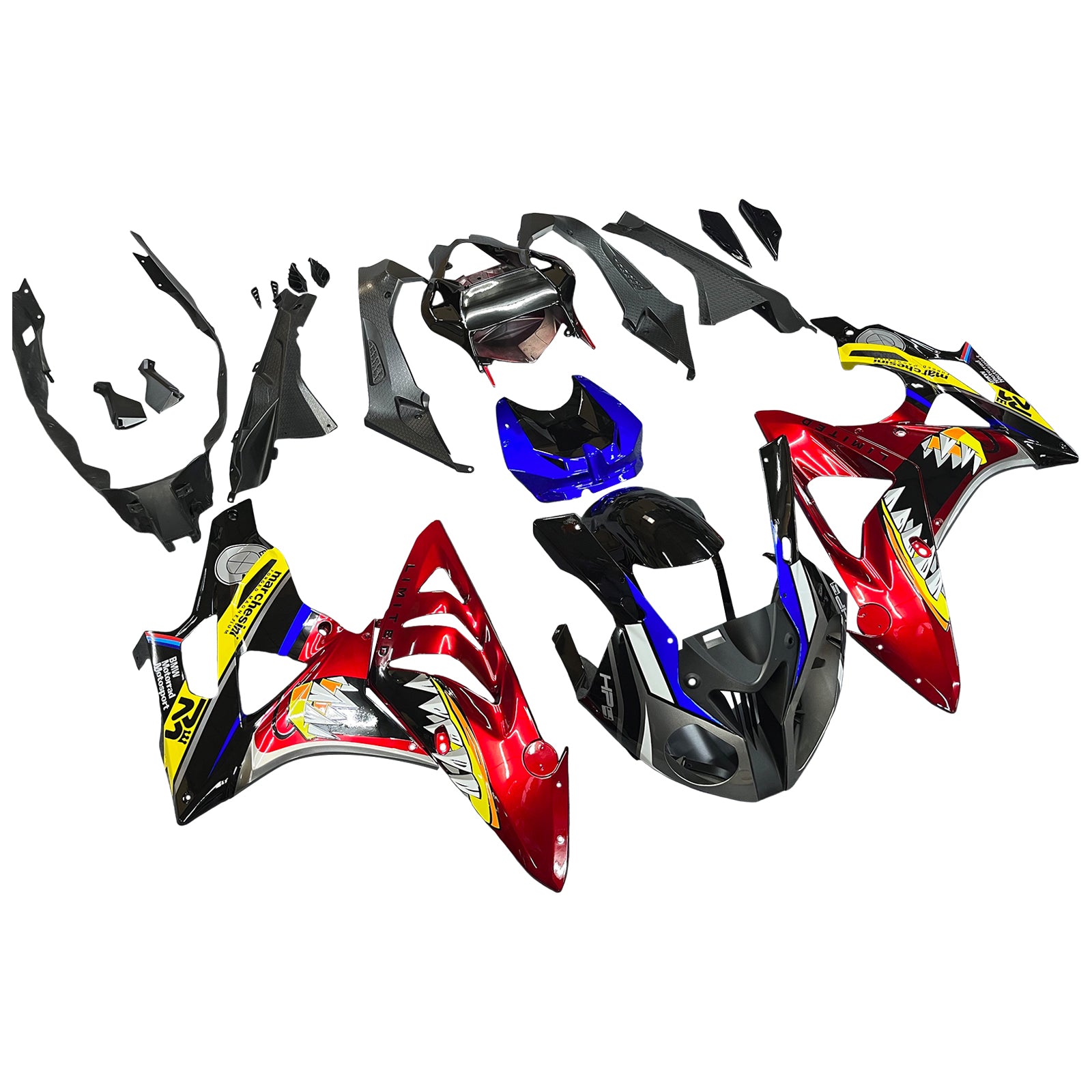 Amotopart 2009-2014 S1000RR BMW Blue&Red Shark Teeth Fairing Kit