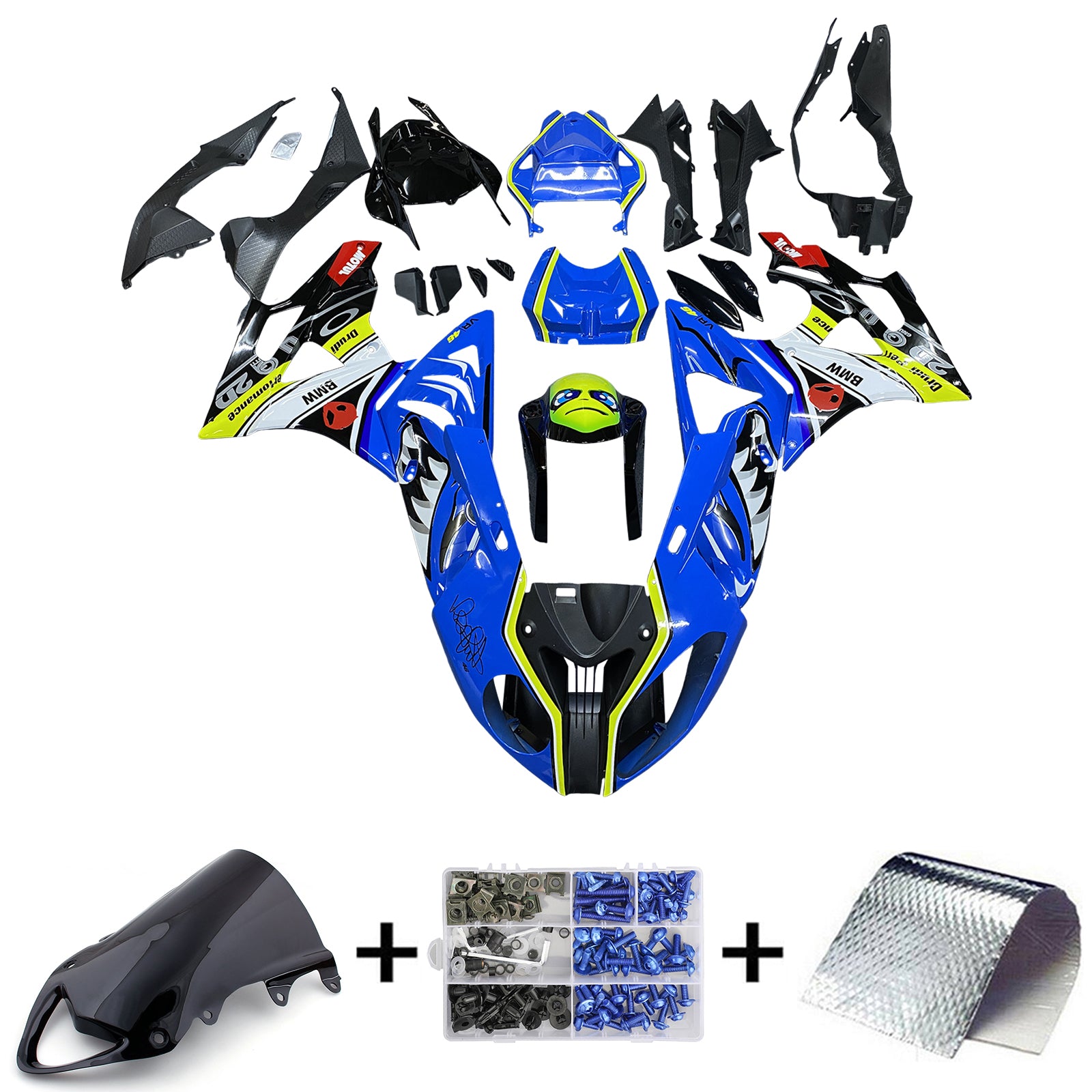 Amotopart BMW S1000RR 2009-2014 ブルー&イエロー モンスター フェアリング キット