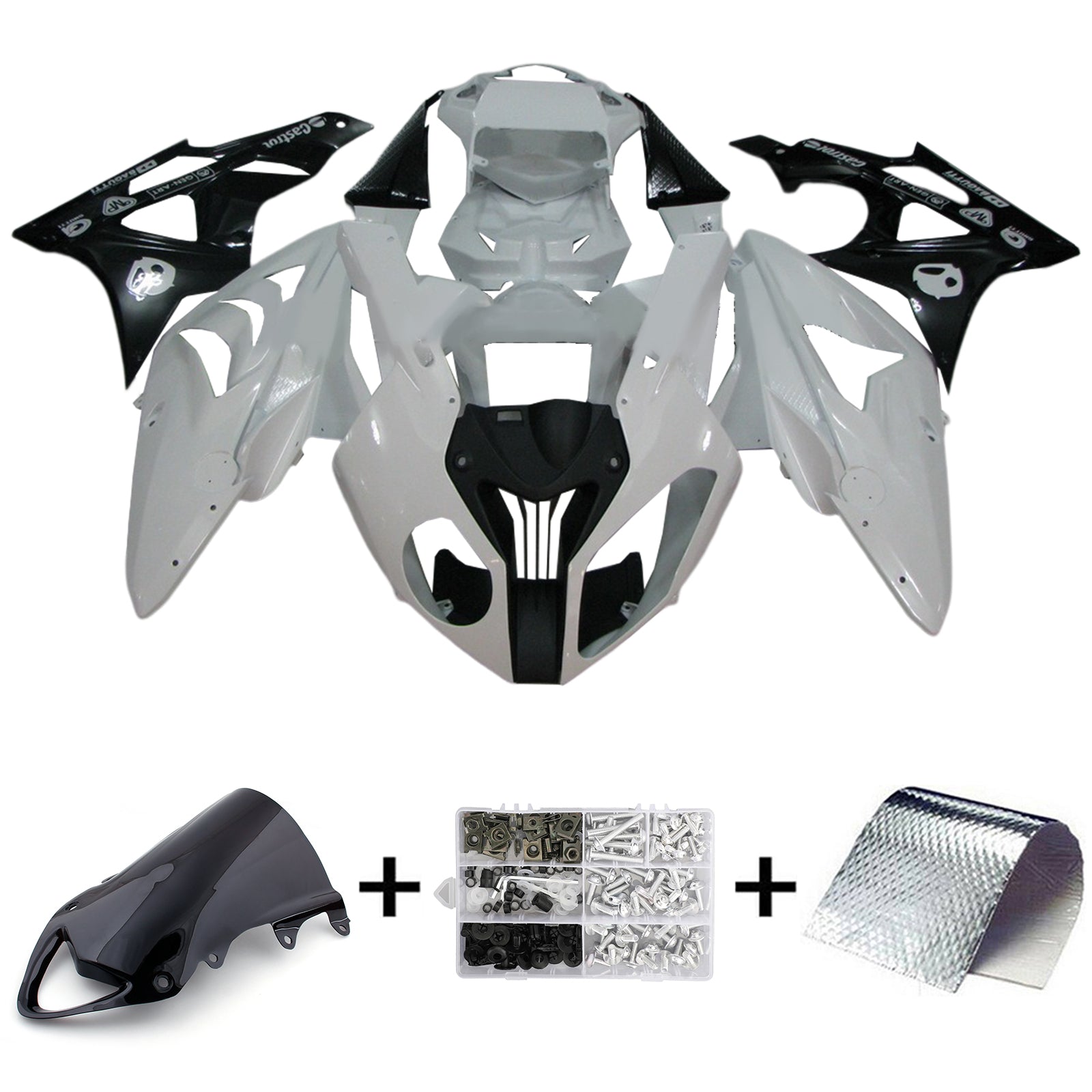 Amotopart BMW S1000RR 2009-2014 ホワイト&ブラック フェアリングキット
