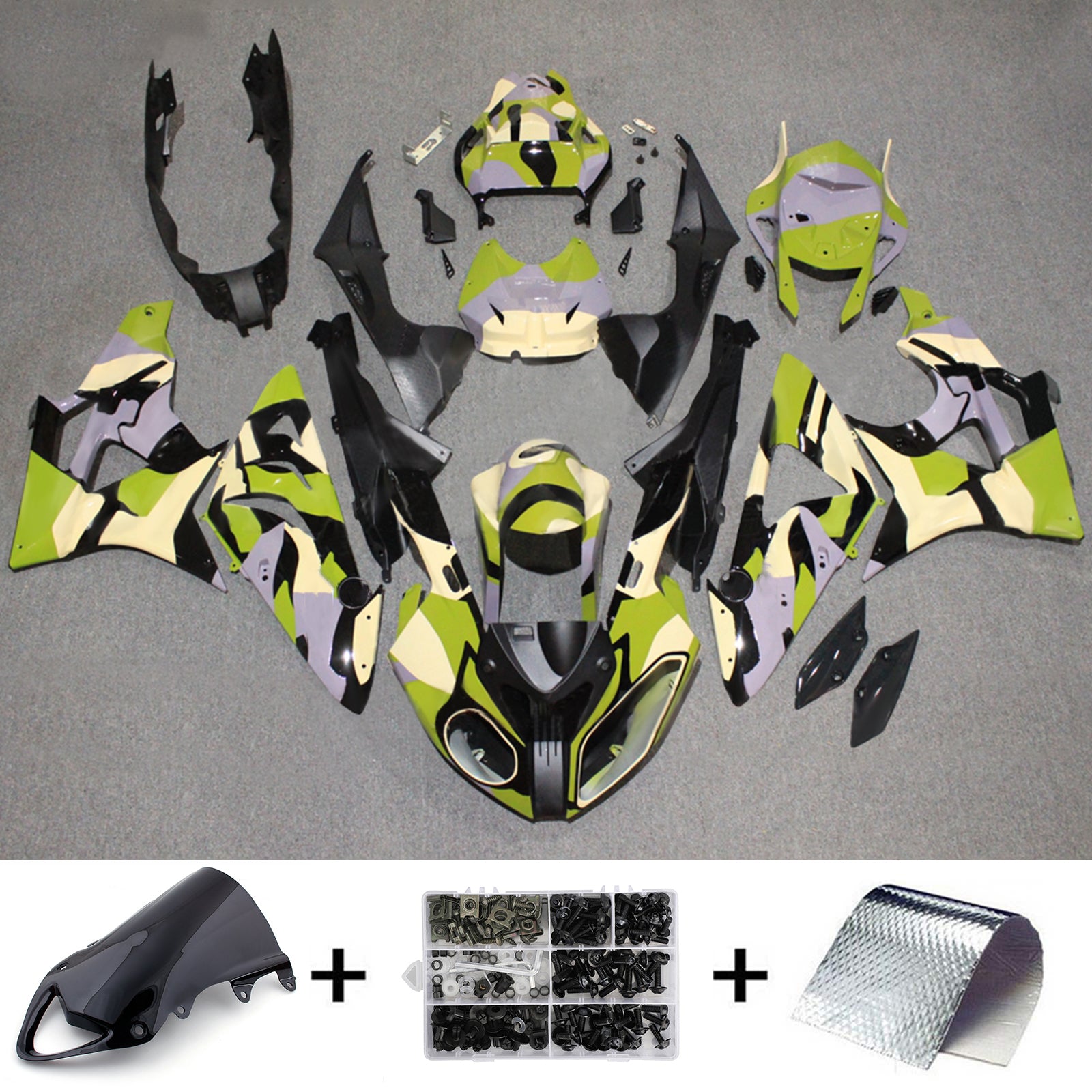 Amotopart 2009-2014 BMW S1000RR Black Green Yellow Fairing Kit