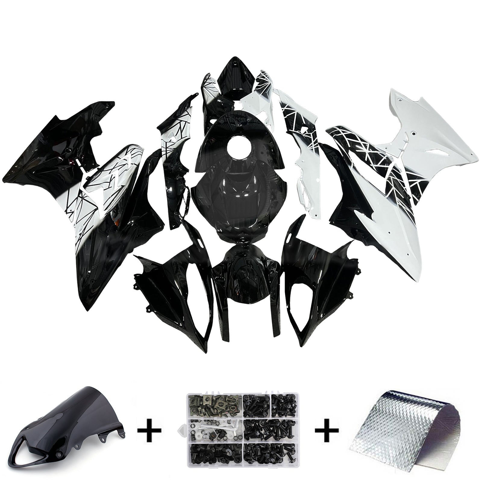 Amotopart 2009-2014 BMW S1000RR Glossy Black White Lines Fairing Kit