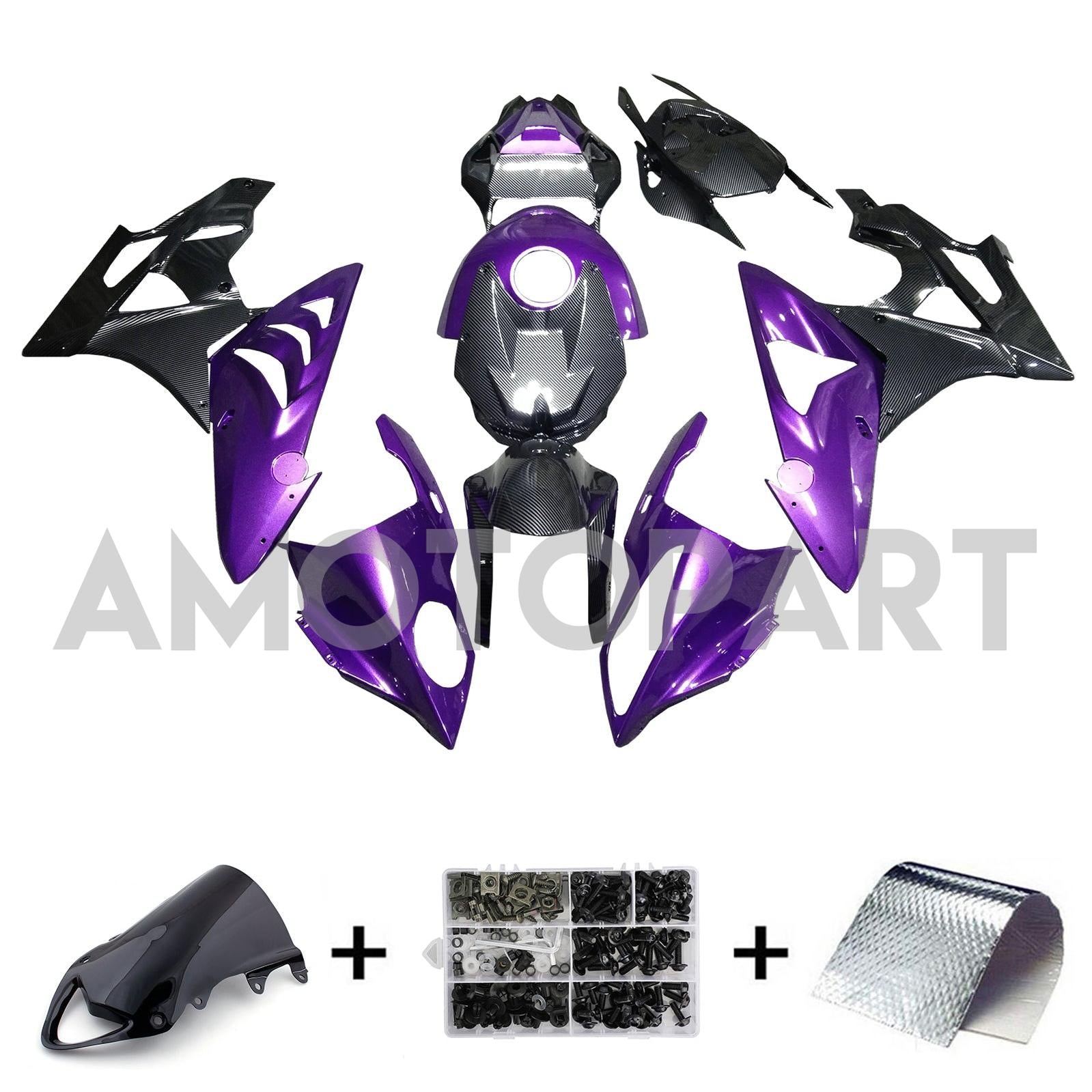 Amotopart 2009-2014 BMW S1000RR Carbon Fiber Pattern & Glossy Purple Fairing Kit