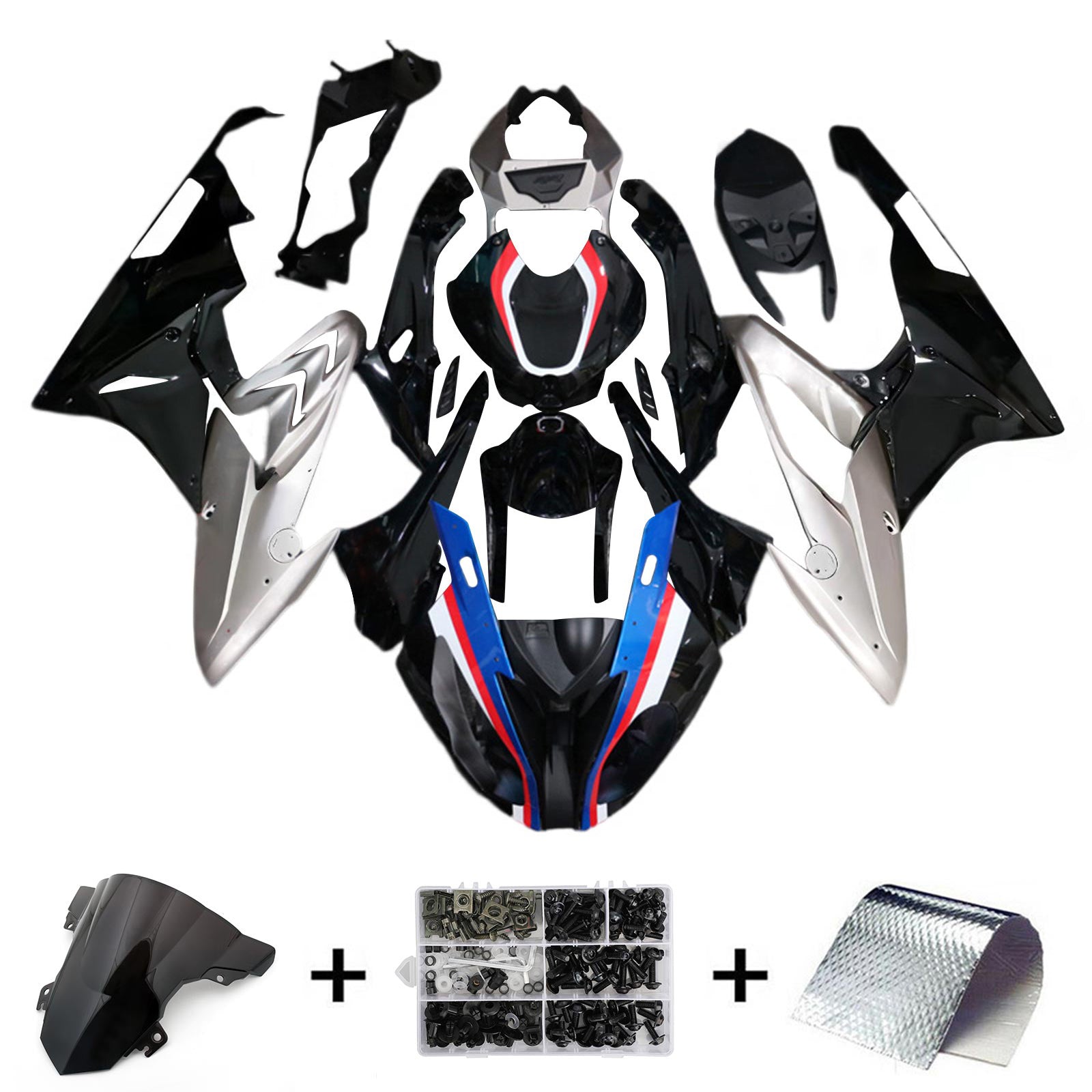 Amotopart BMW S1000RR 2015-2016 ブラック&シルバー フェアリングキット
