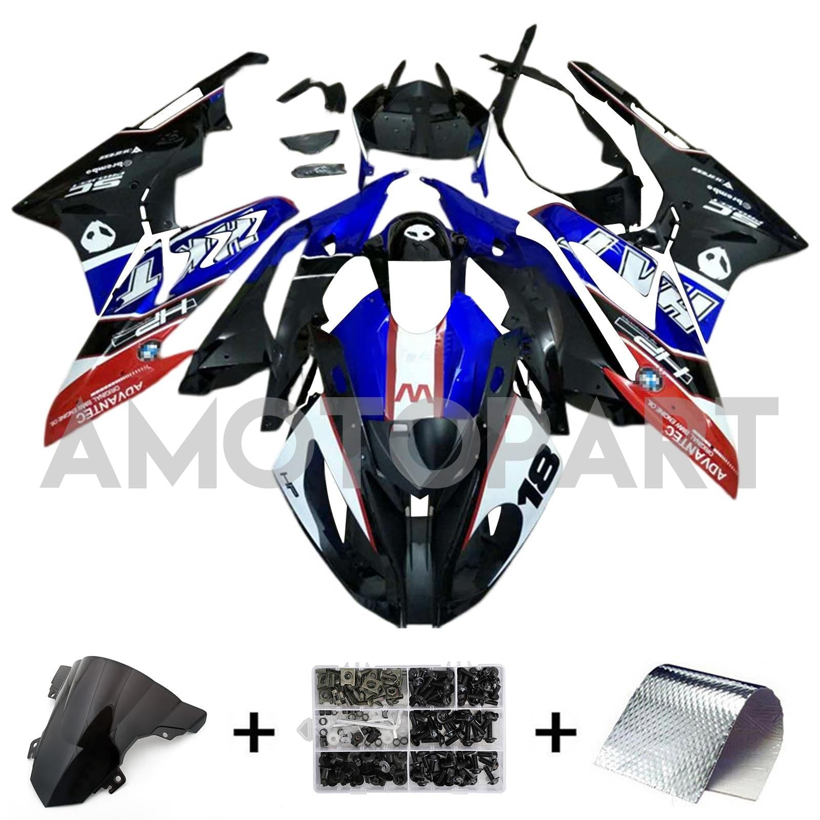 Amotopart BMW S1000RR 2015-2016 Blau&Schwarzes Style5-Verkleidungskit