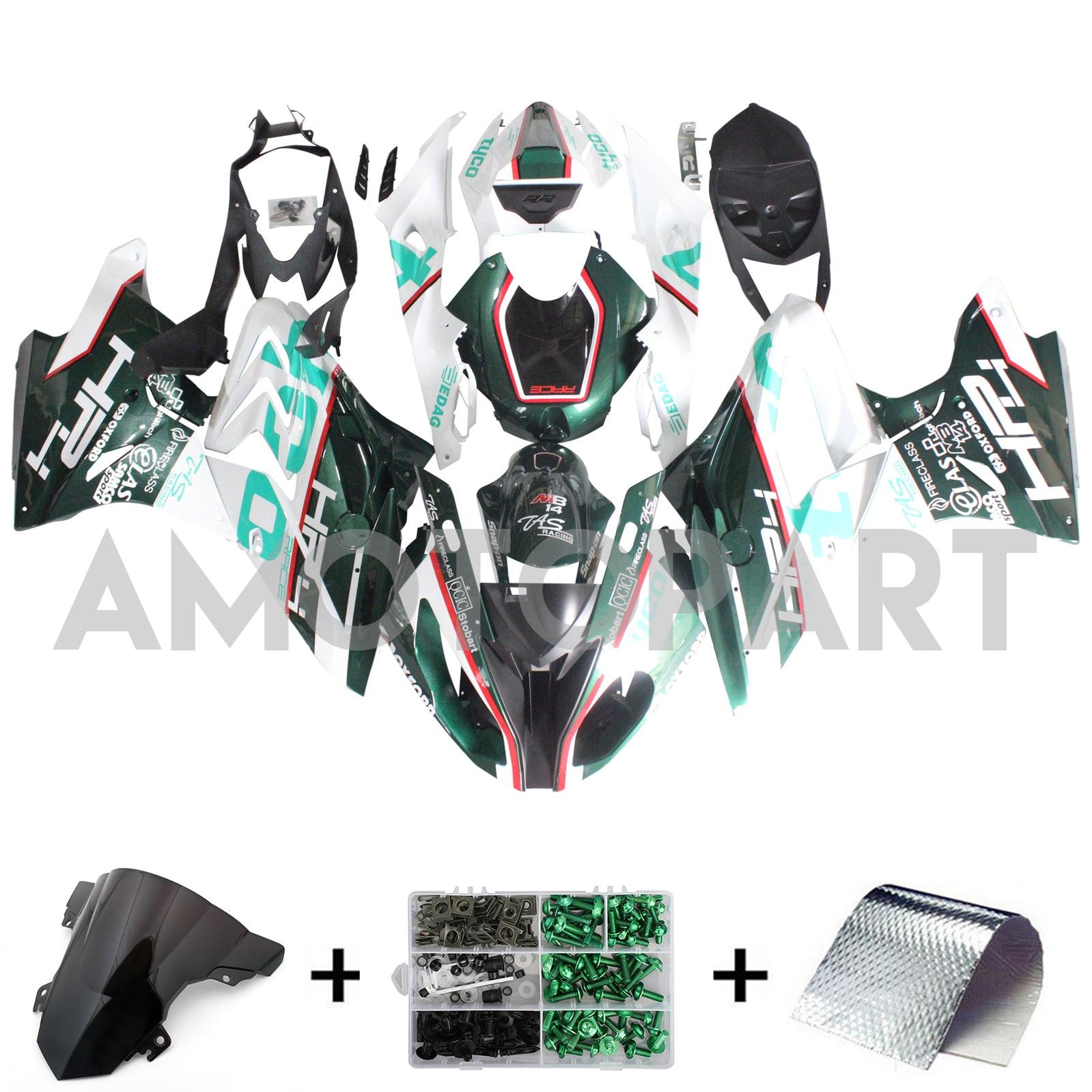 Amotopart BMW S1000RR 2015-2016 Kit de carenado verde y blanco