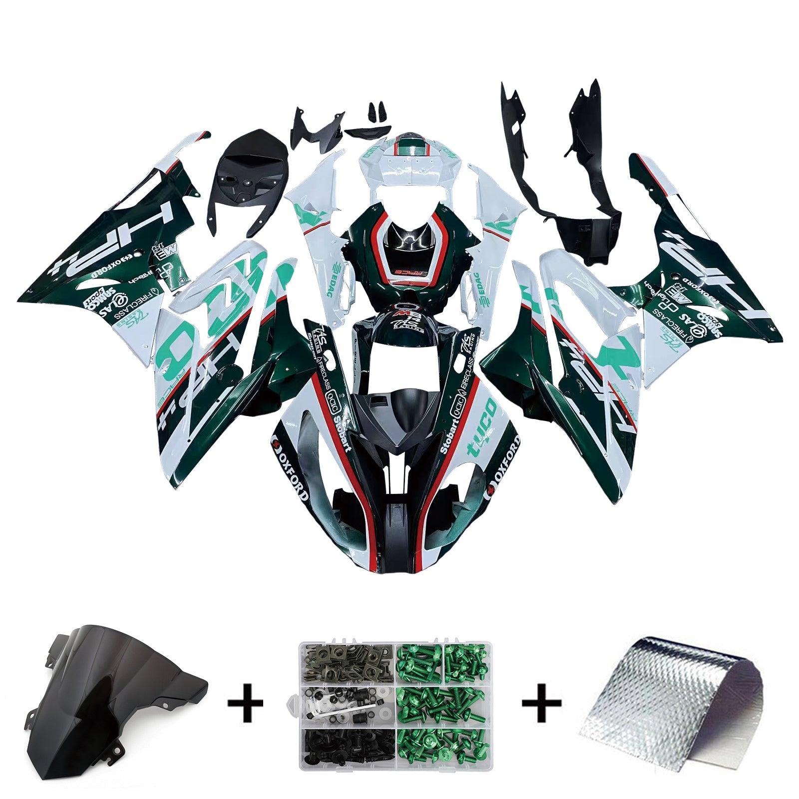 Amotopart BMW S1000RR 2015-2016 Zielony i biały zestaw owiewki
