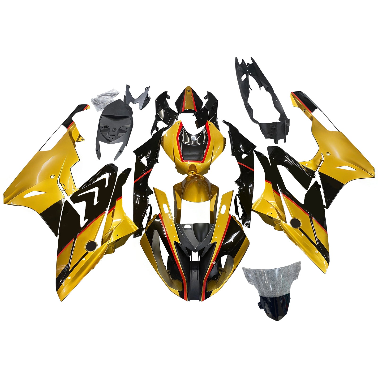Amotopart BMW S1000RR 2015-2016 Kit de carenado dorado y negro