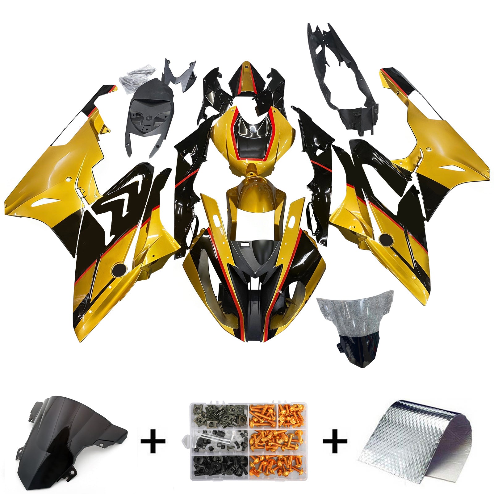 Amotopart BMW S1000RR 2015-2016 Gold&Schwarzes Verkleidungsset