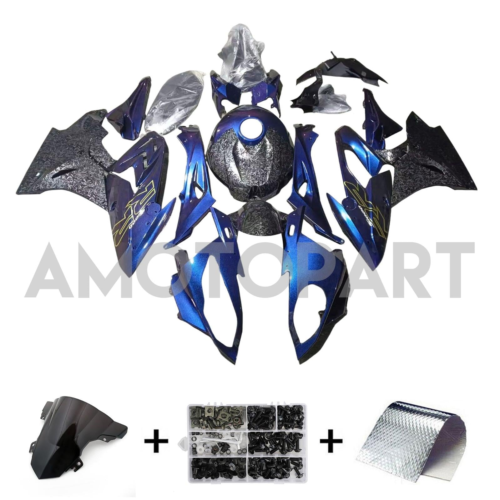 Amotopart BMW S1000RR 2015-2016 Gradient Puple Blue&Carbon Fiber Marble Fairing Kit