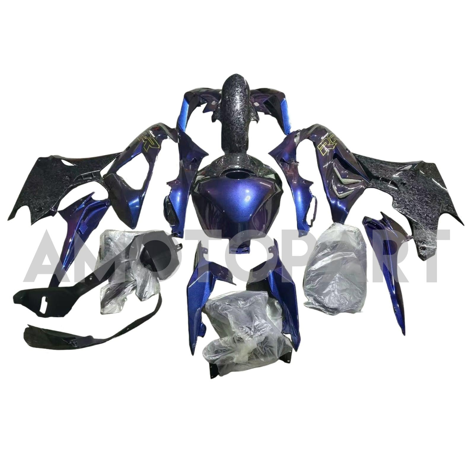 Amotopart BMW S1000RR 2015-2016 Kit de carenado de mármol de fibra de carbono azul degradado púrpura