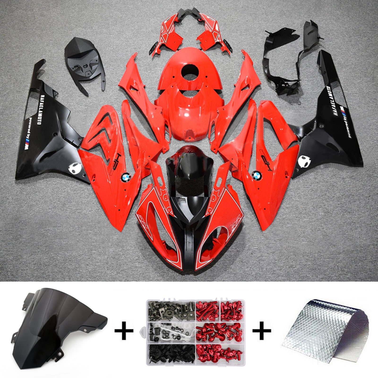 Amotopart 2015-2016 BMW S1000RR Kit de carénage rouge noir brillant