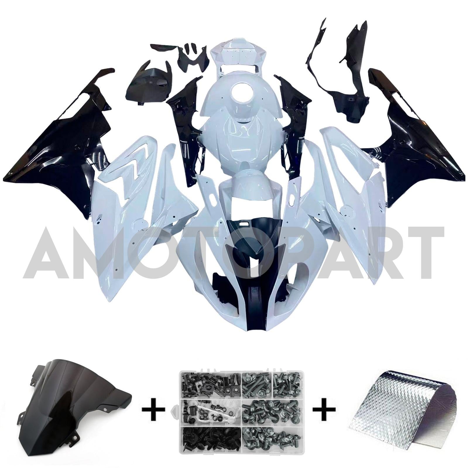 AMOTOPART 2015-2016 BMW S1000RR Kit de carenado blanco negro brillante