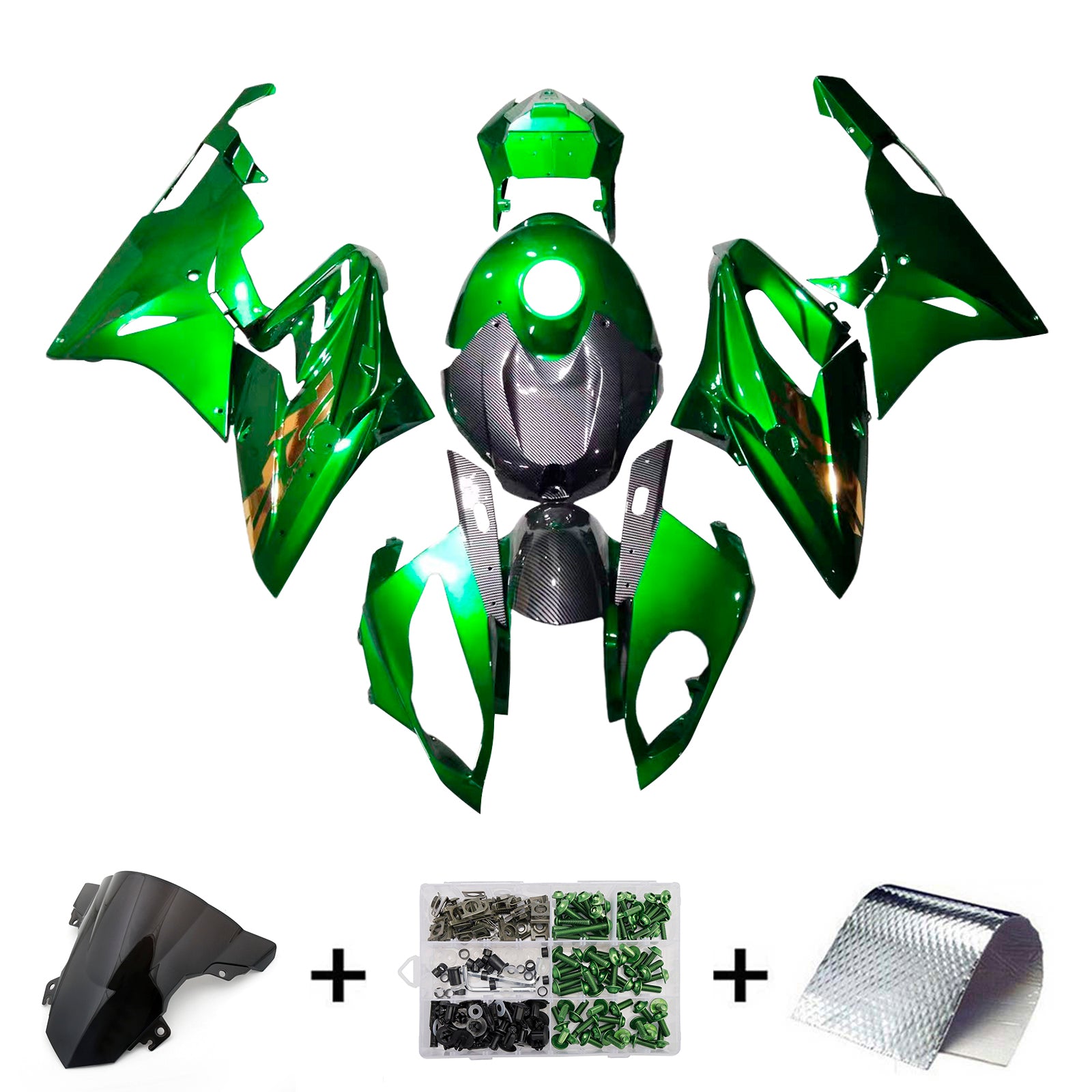 Amotopart 2015-2016 BMW S1000RR Koolstofvezelpatroon Groene kuipen Kit