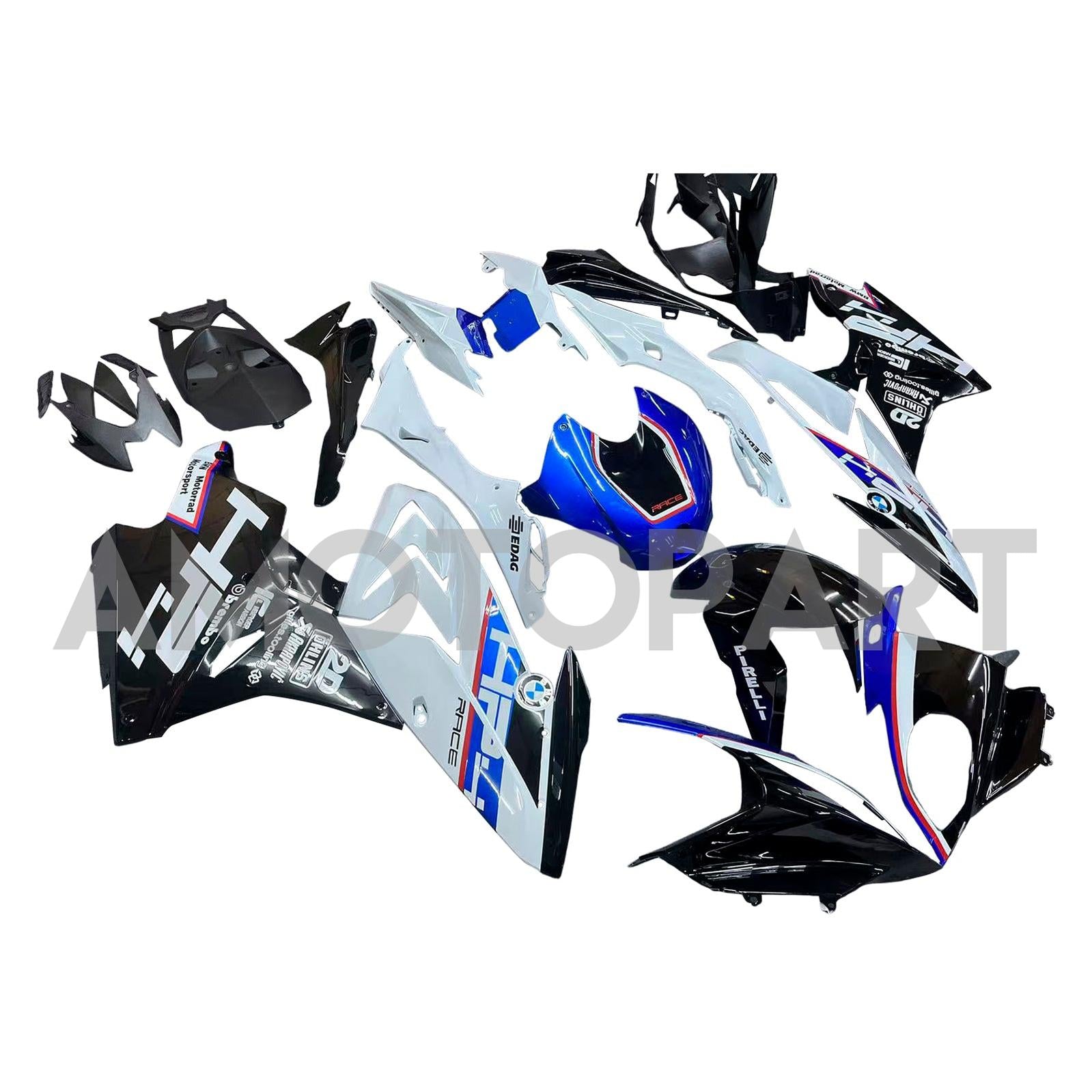 Amotopart BMW S1000RR 2017-2018 Kit de carenado negro y azul
