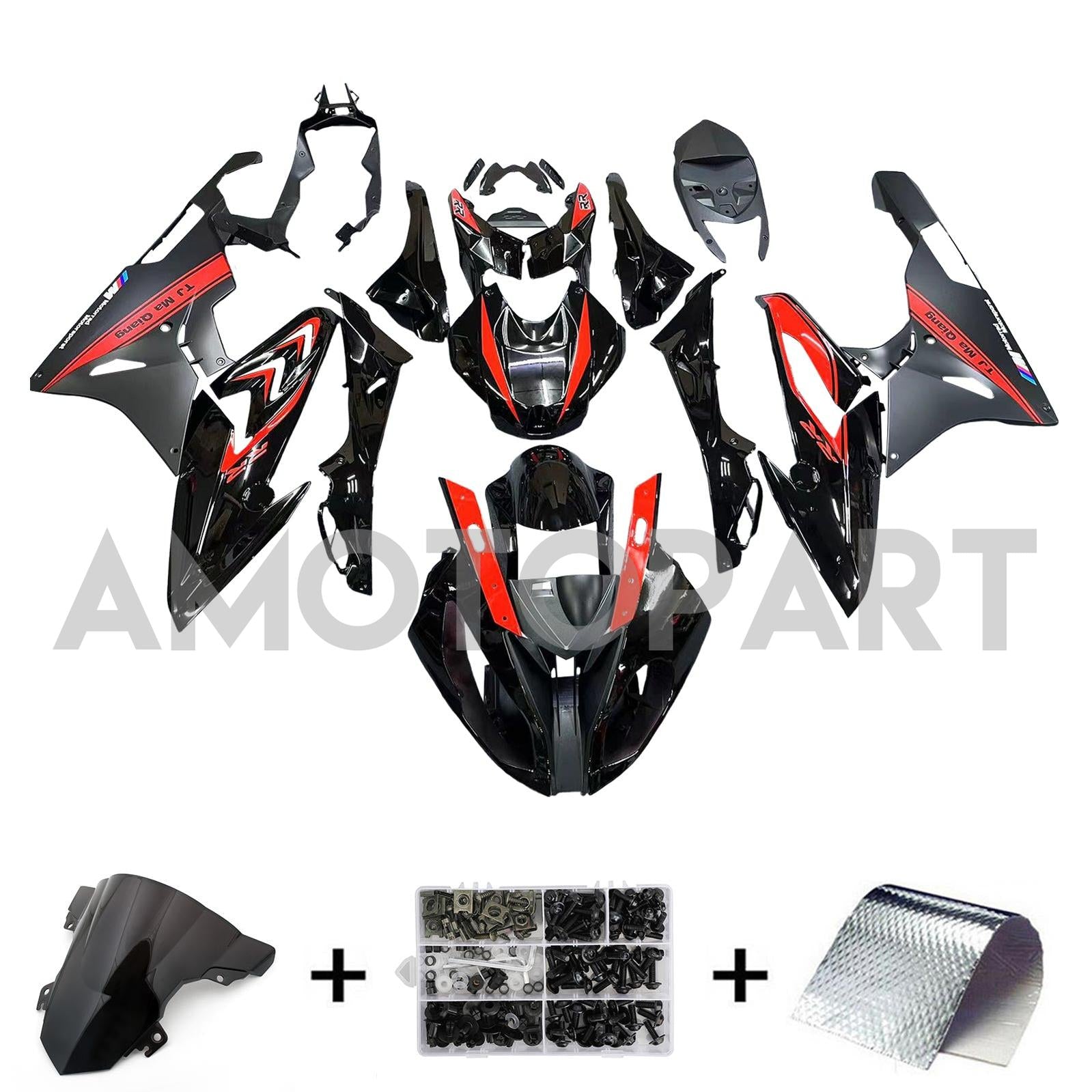 Amotopart BMW S1000RR 2017-2018 ブラック & レッド Styl9 フェアリング キット