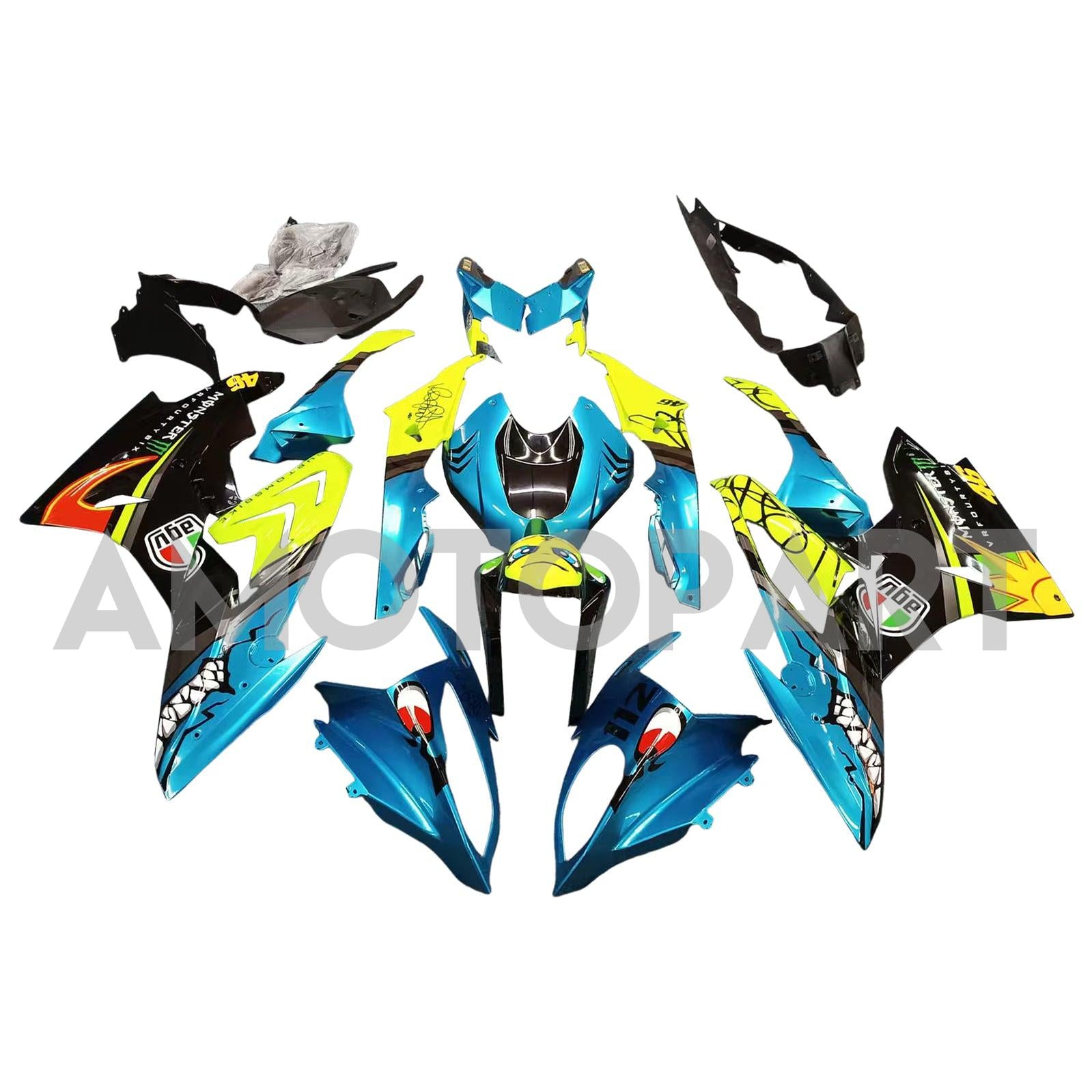 Amotopart BMW S1000RR 2017-2018 Blue&Yellow Monster Style4 Fairing Kit