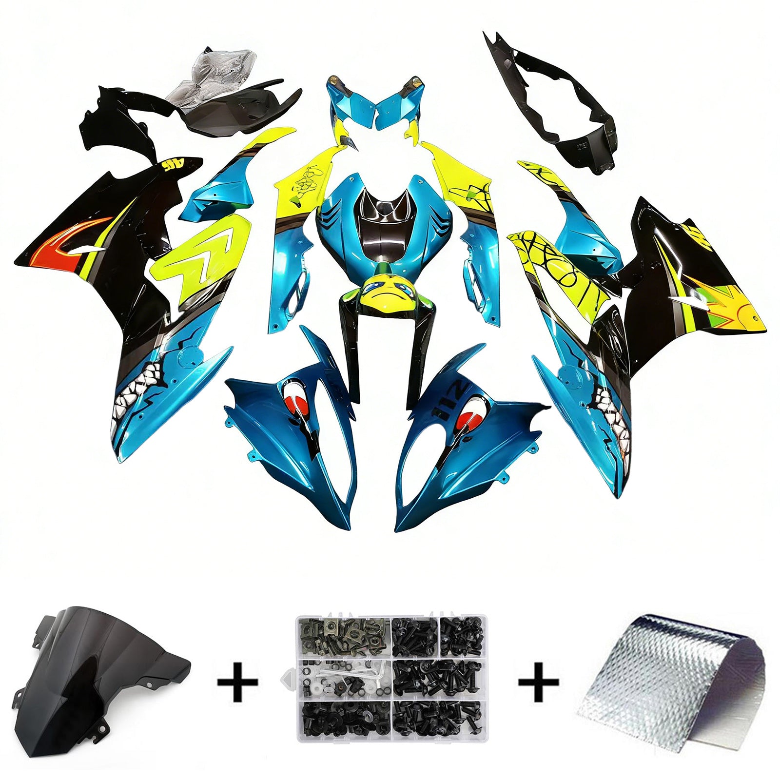 Amotopart BMW S1000RR 2017-2018 Blue&Yellow Monster Style4 Fairing Kit
