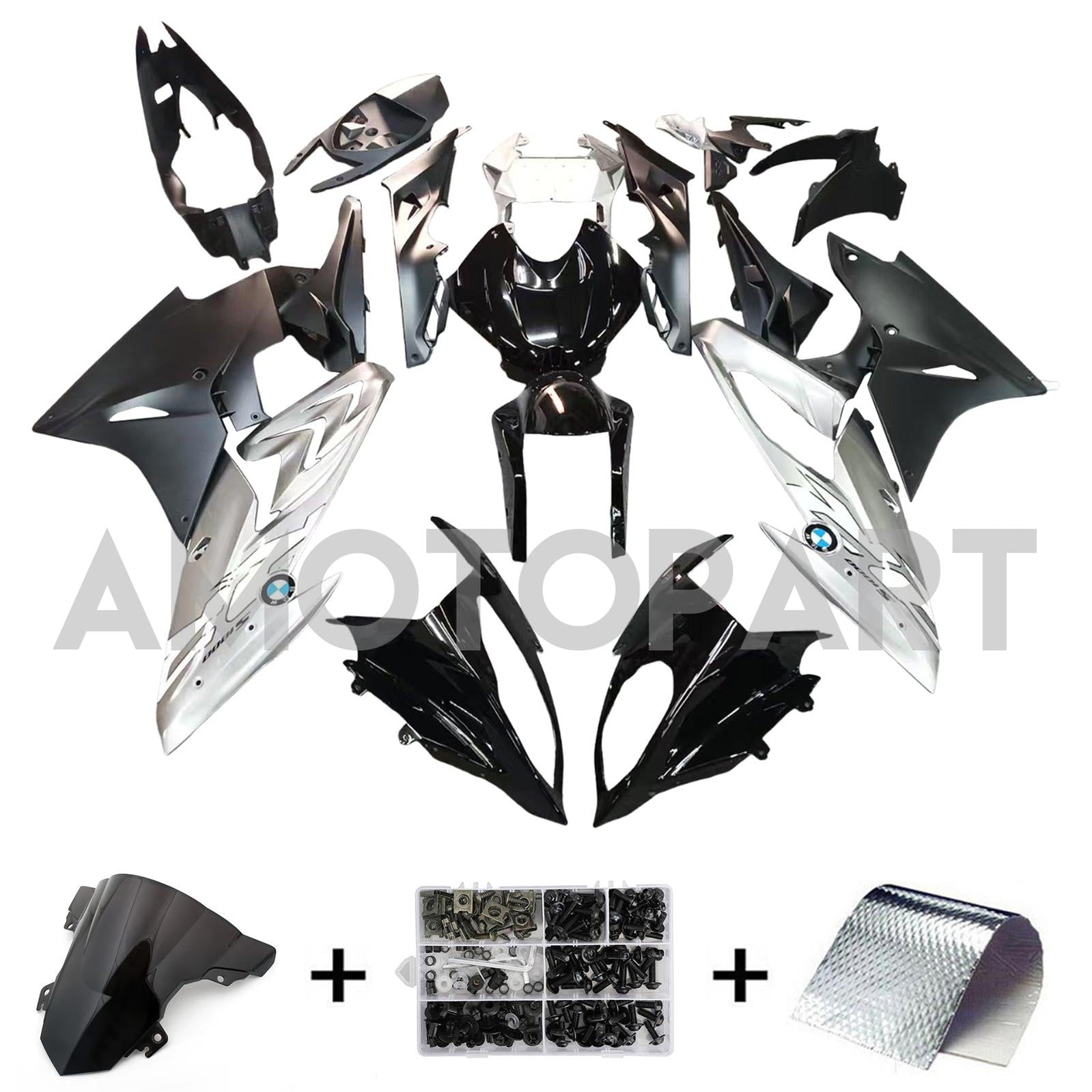 Amotopart BMW S1000RR 2017-2018 Black&Silver Fairing Kit