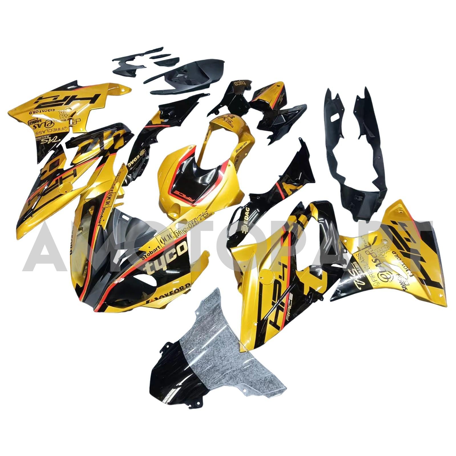 Amotopart BMW S1000RR 2017-2018 Kit de carenado dorado y negro