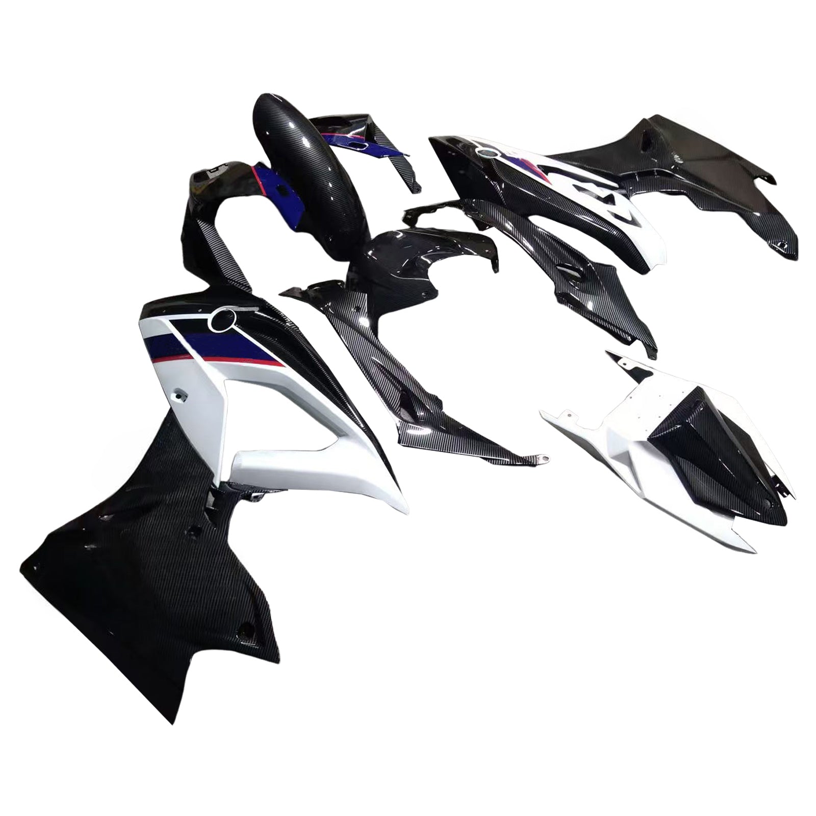 Amotopart 2017–2018 BMW S1000RR Verkleidungsset mit Karbonfasermuster, Weiß, Blau