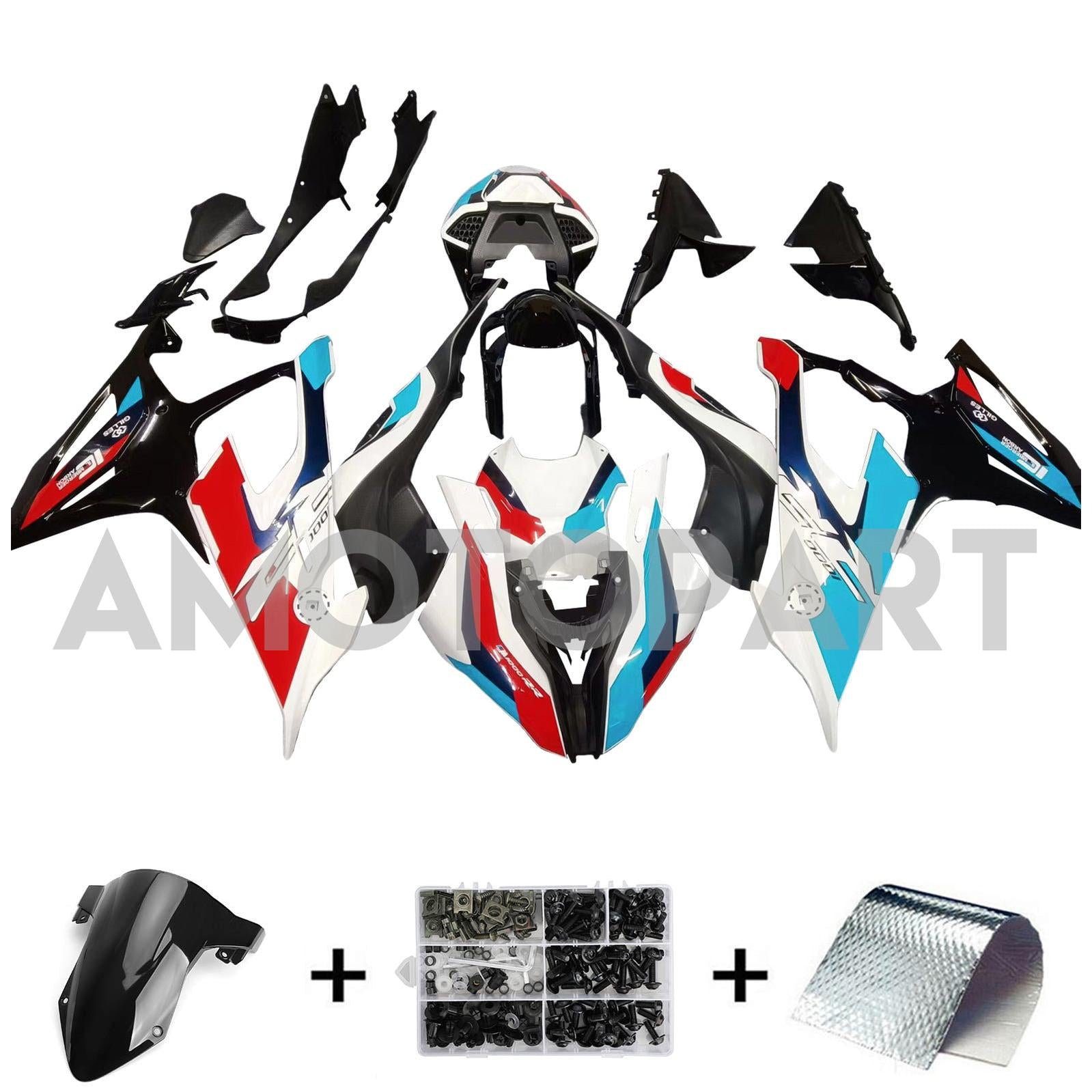 Amotopart 2019-2022 BMW S1000RR/M1000RR Black White Racing Fairing Kit