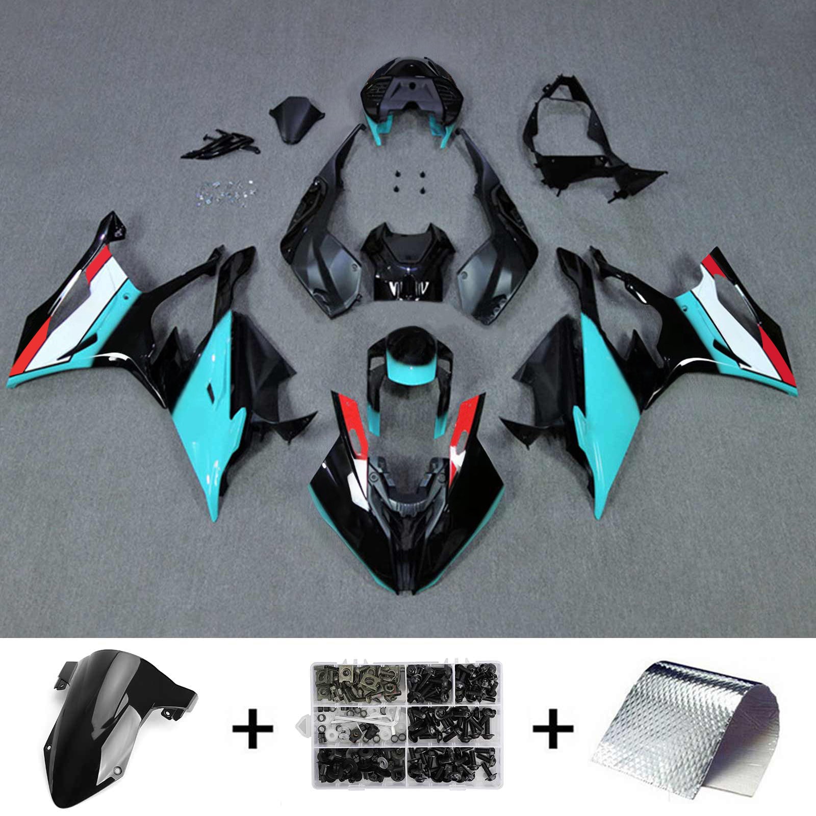 Amotopart 2019–2022 BMW S1000RR/M1000RR Black Cyan Racing Style2 Verkleidungsset