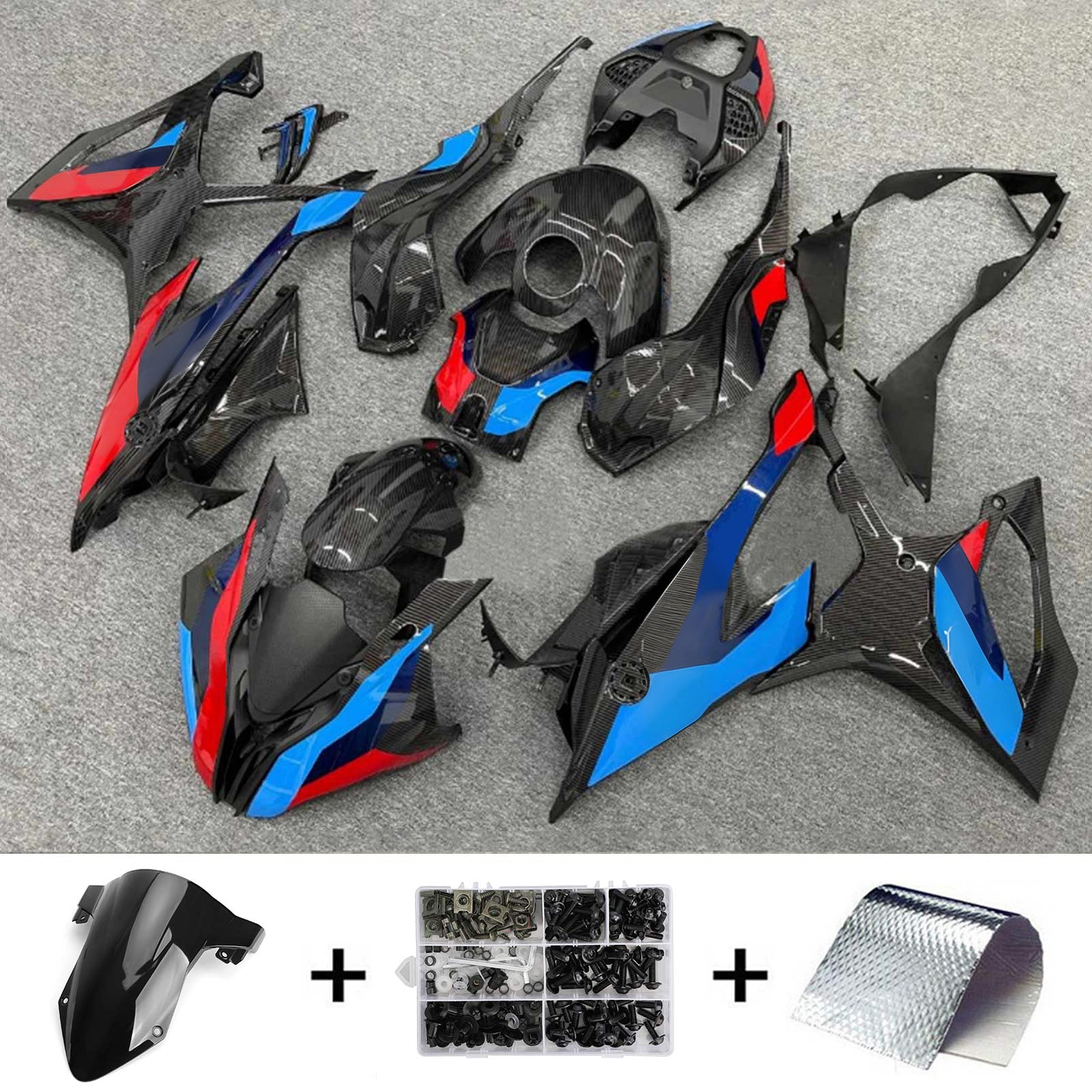 Amotopart BMW 2019-2022 S1000RR/M1000RR SVART BLÅ RED KARBON FAIRING KIT