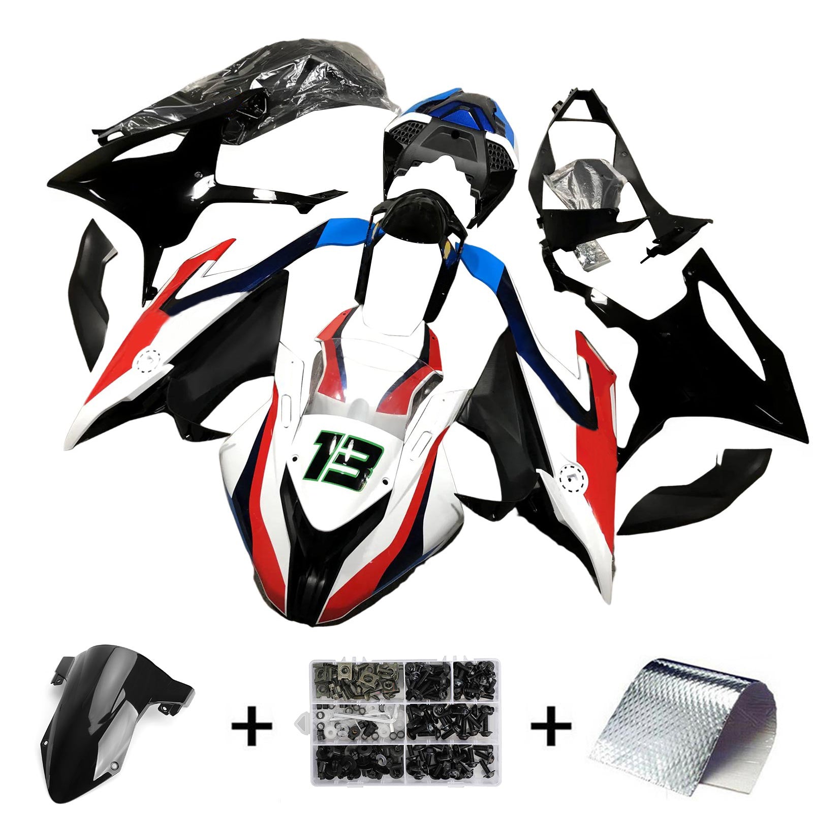 Amotopart BMW S1000RR 2019-2022 ブルー & レッド スタイル 6 フェアリング キット