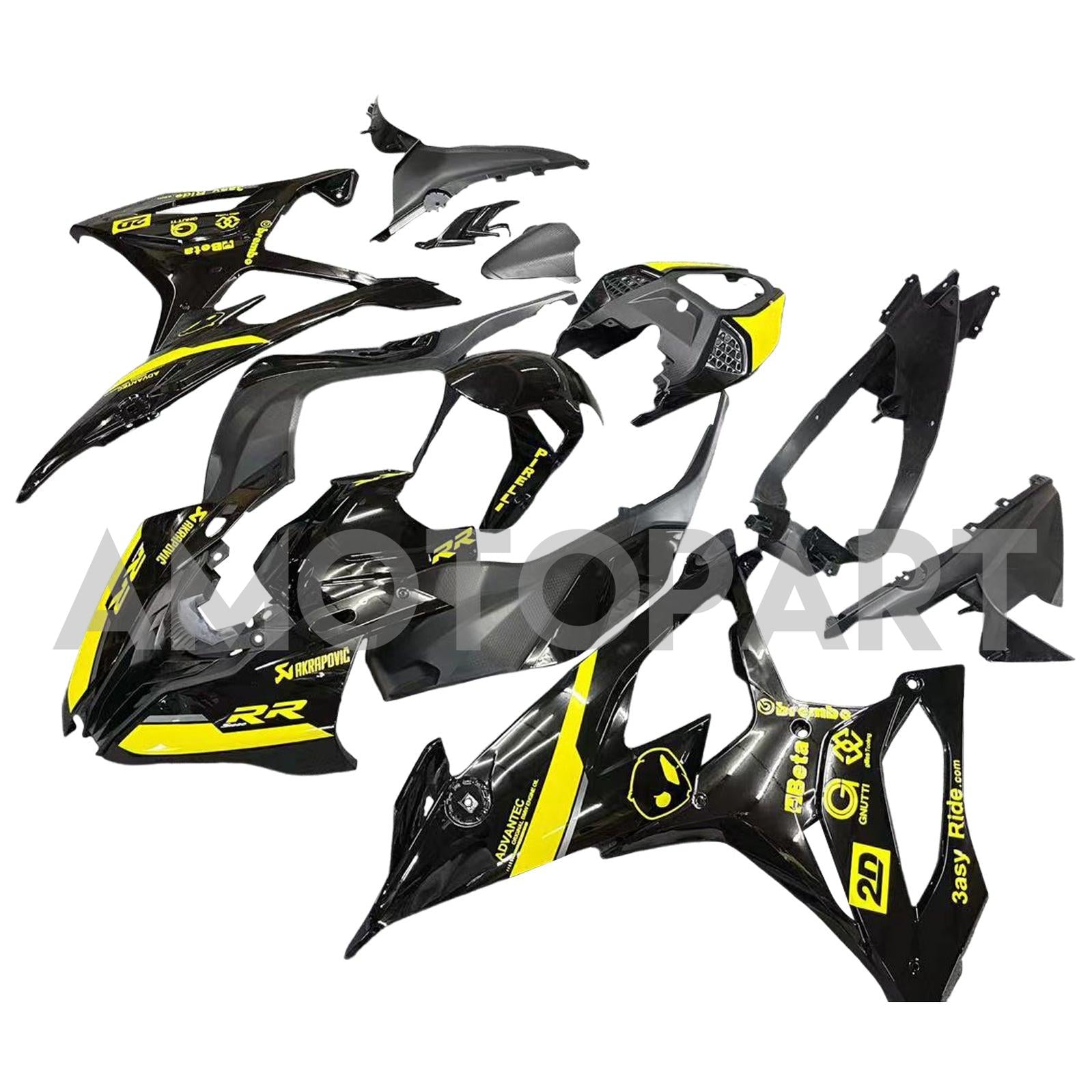 Amotopart BMW S1000RR 2019-2022 Black & Yellow Fairing Kit