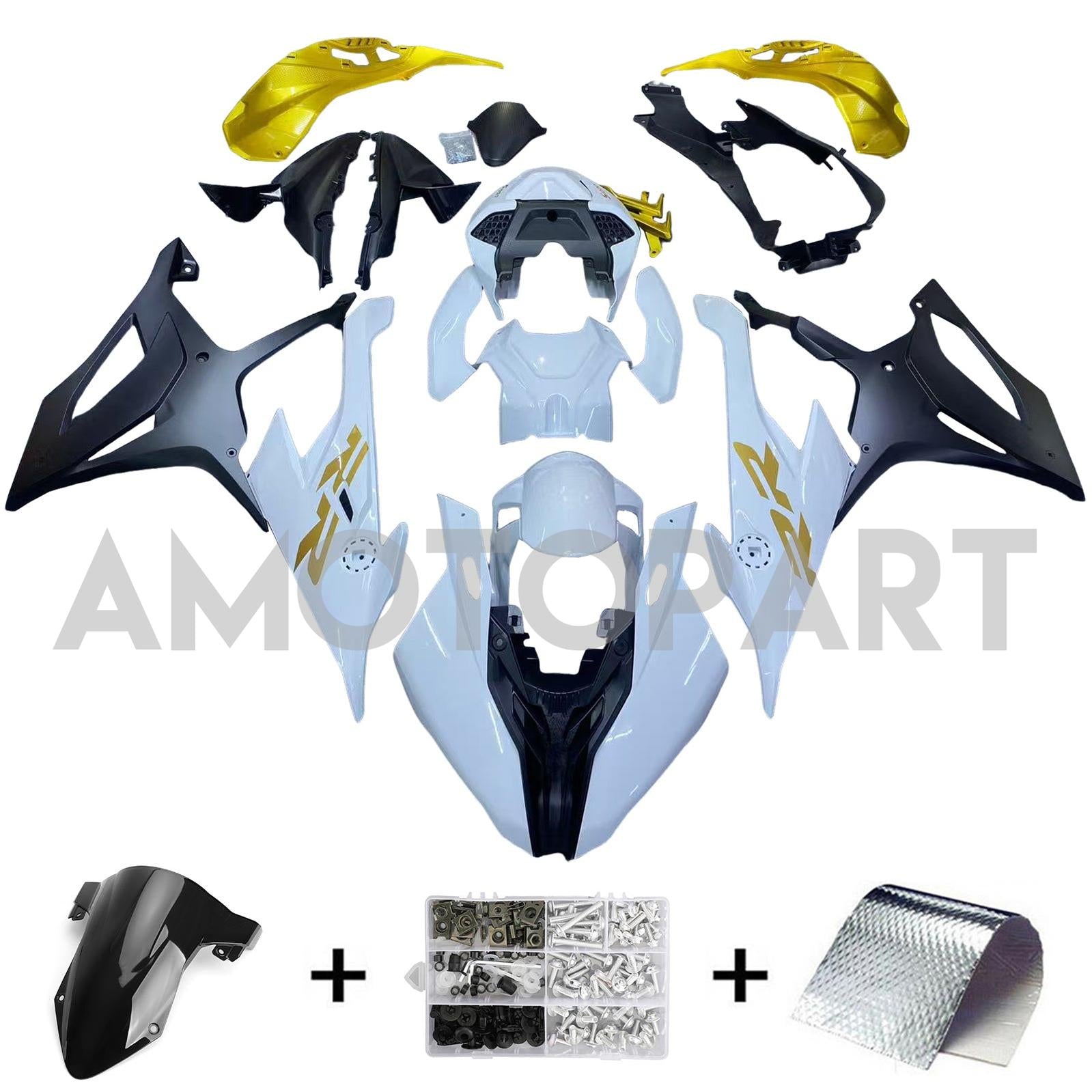 Amotopart BMW S1000RR 2019-2022 Kit de carenado blanco y dorado