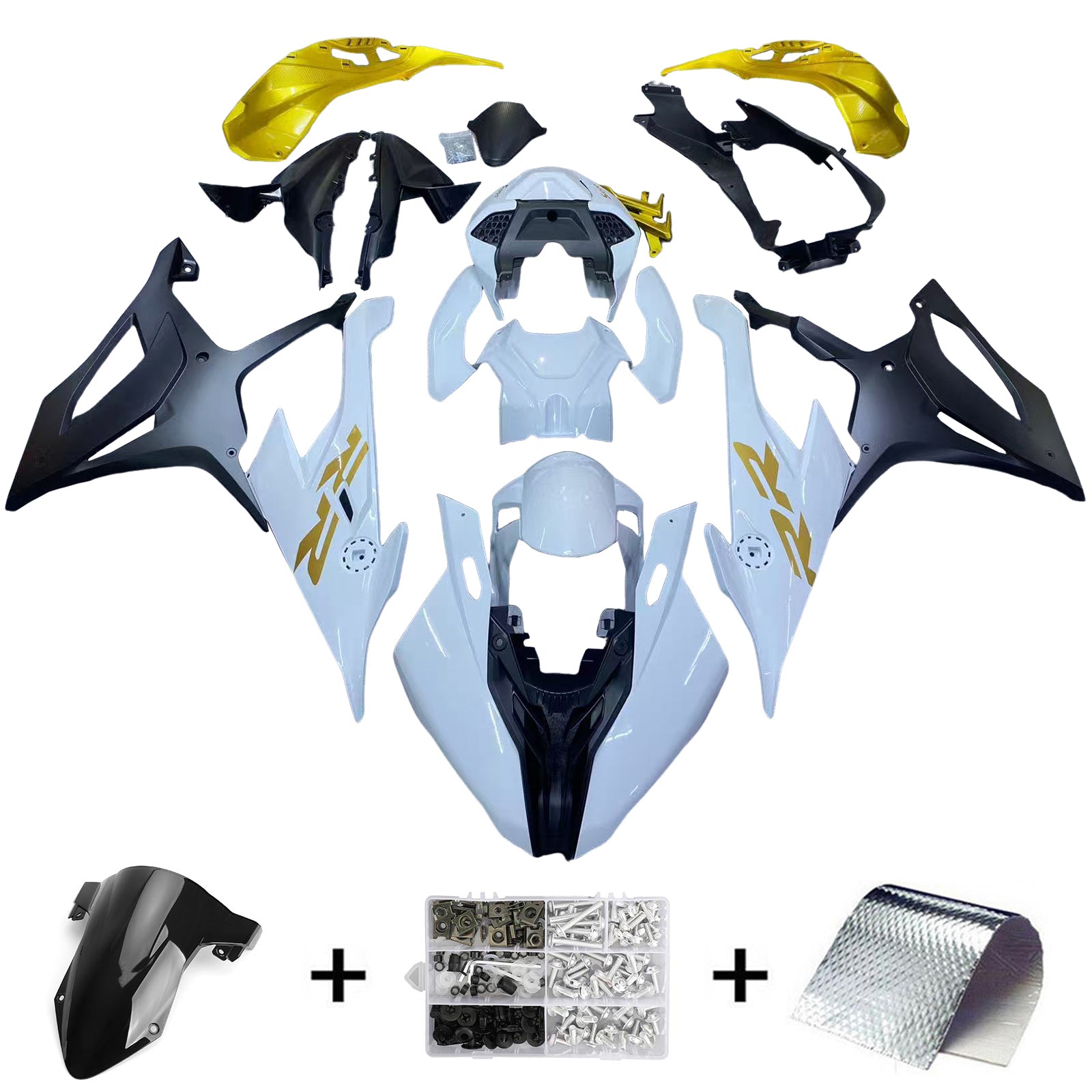 Amotopart BMW S1000RR 2019-2022 Kit de carenado blanco y dorado