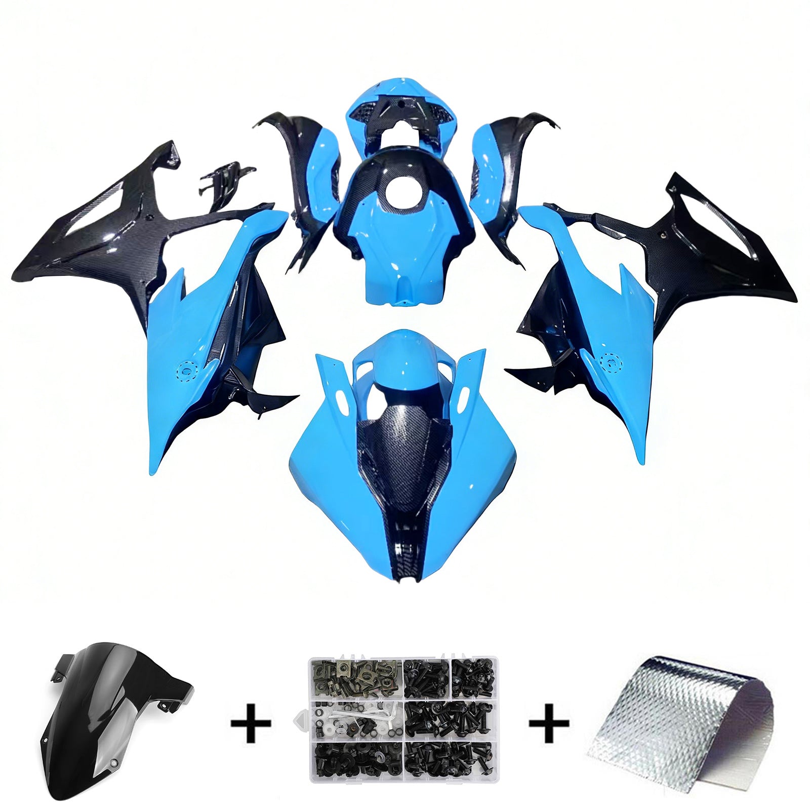 Amotopart BMW S1000RR 2019-2022 Blue & Carbon Fiber Pattern Fairing Kit